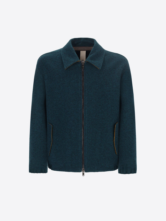 Distretto12 Relax Rubens Petrol Blue Tone-On-Tone Herringbone Boiled-Wool Bomber Jacket - Product Still Life