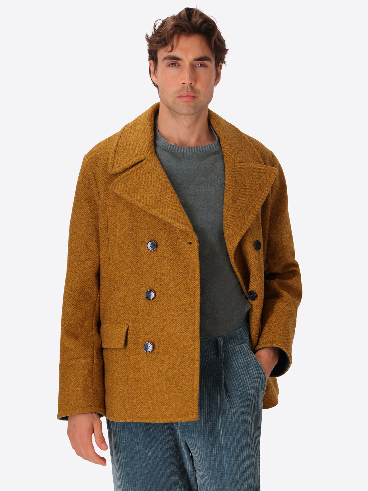 Peacoat Relax Rubens in Lana Cotta Fantasia Resca Tono su Tono