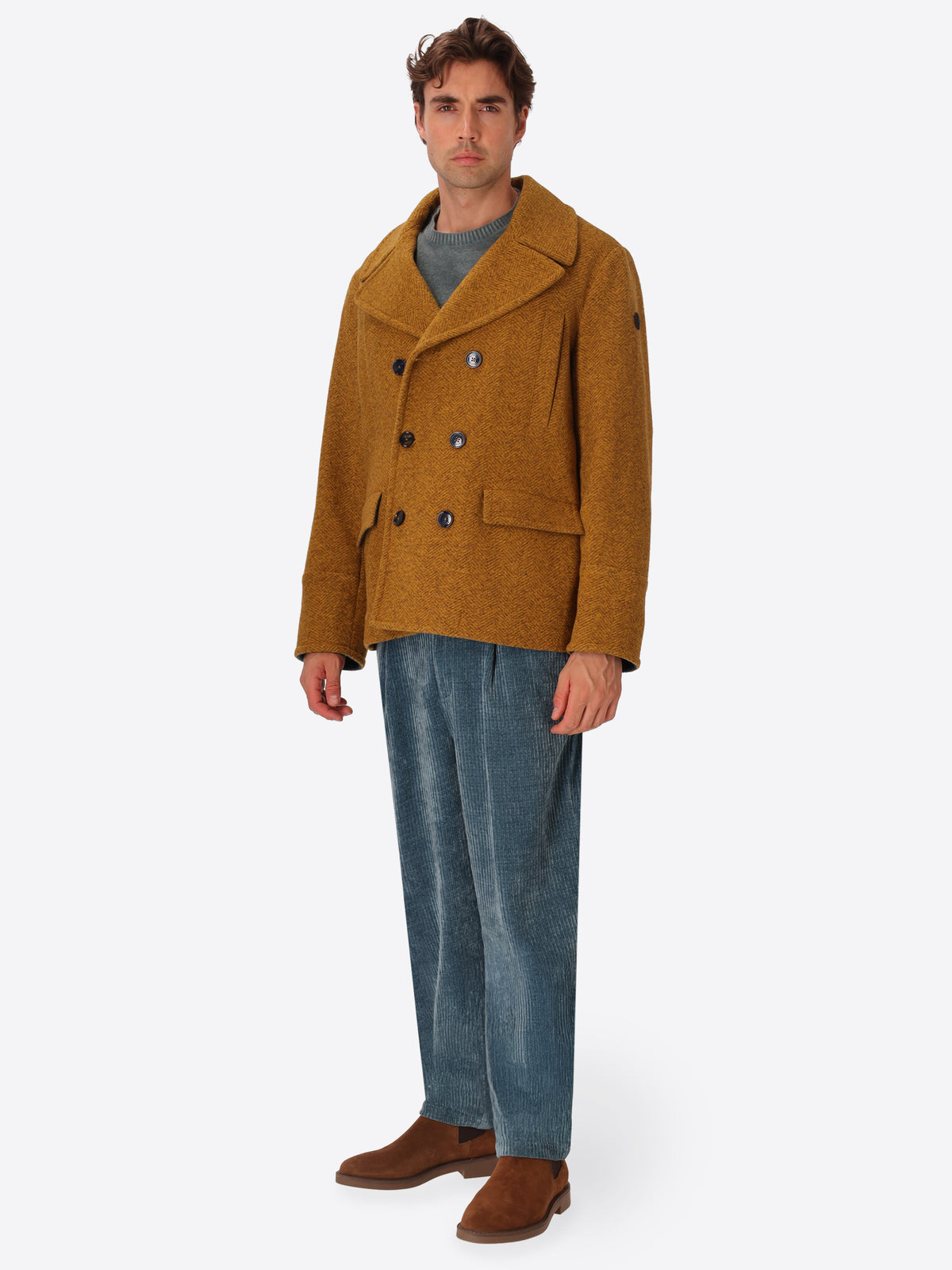 Peacoat Relax Rubens in Lana Cotta Fantasia Resca Tono su Tono