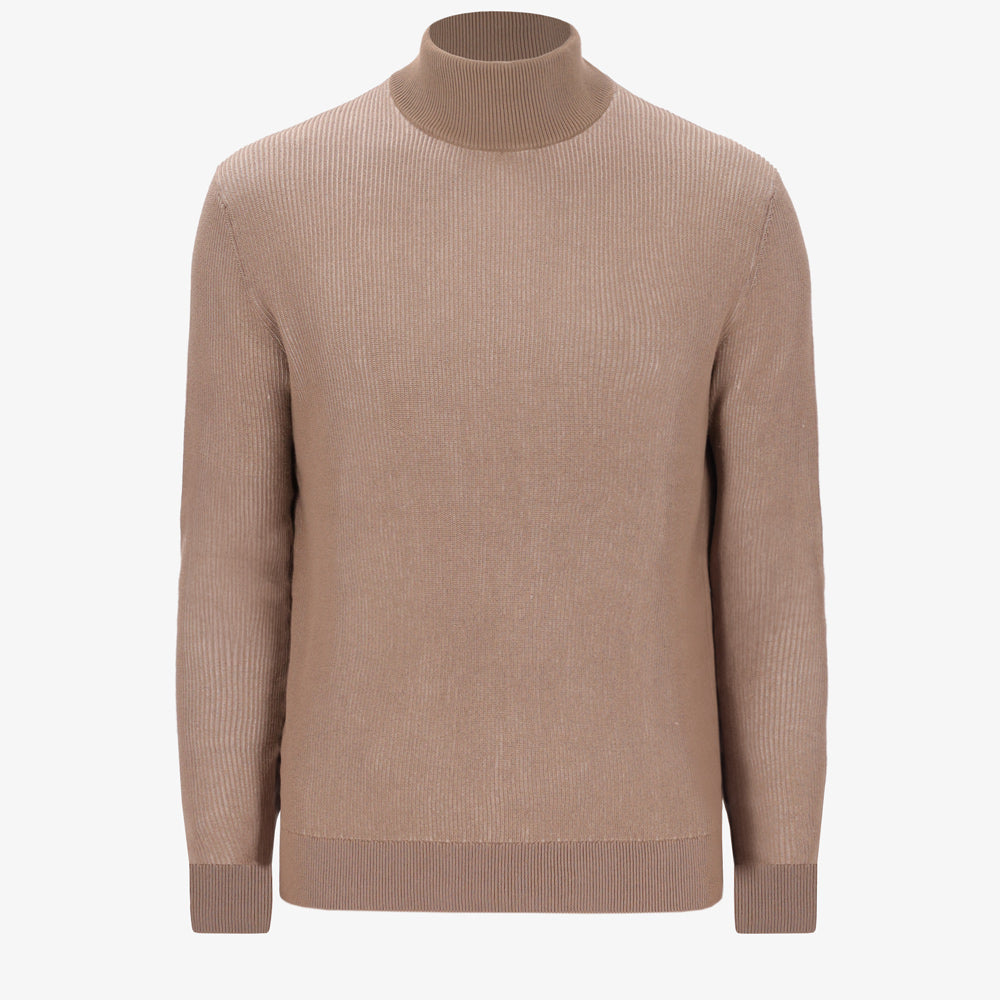 Zweifarbiger Pullover Ribs mit geripptem Rundhalsausschnitt
