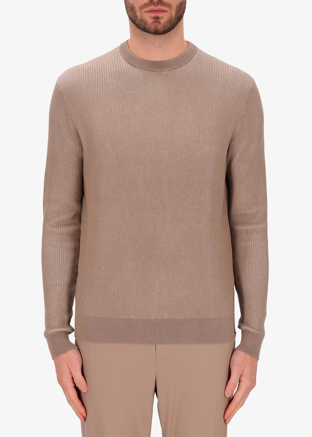 Zweifarbiger Ribs Pullover mit Rundhalsausschnitt