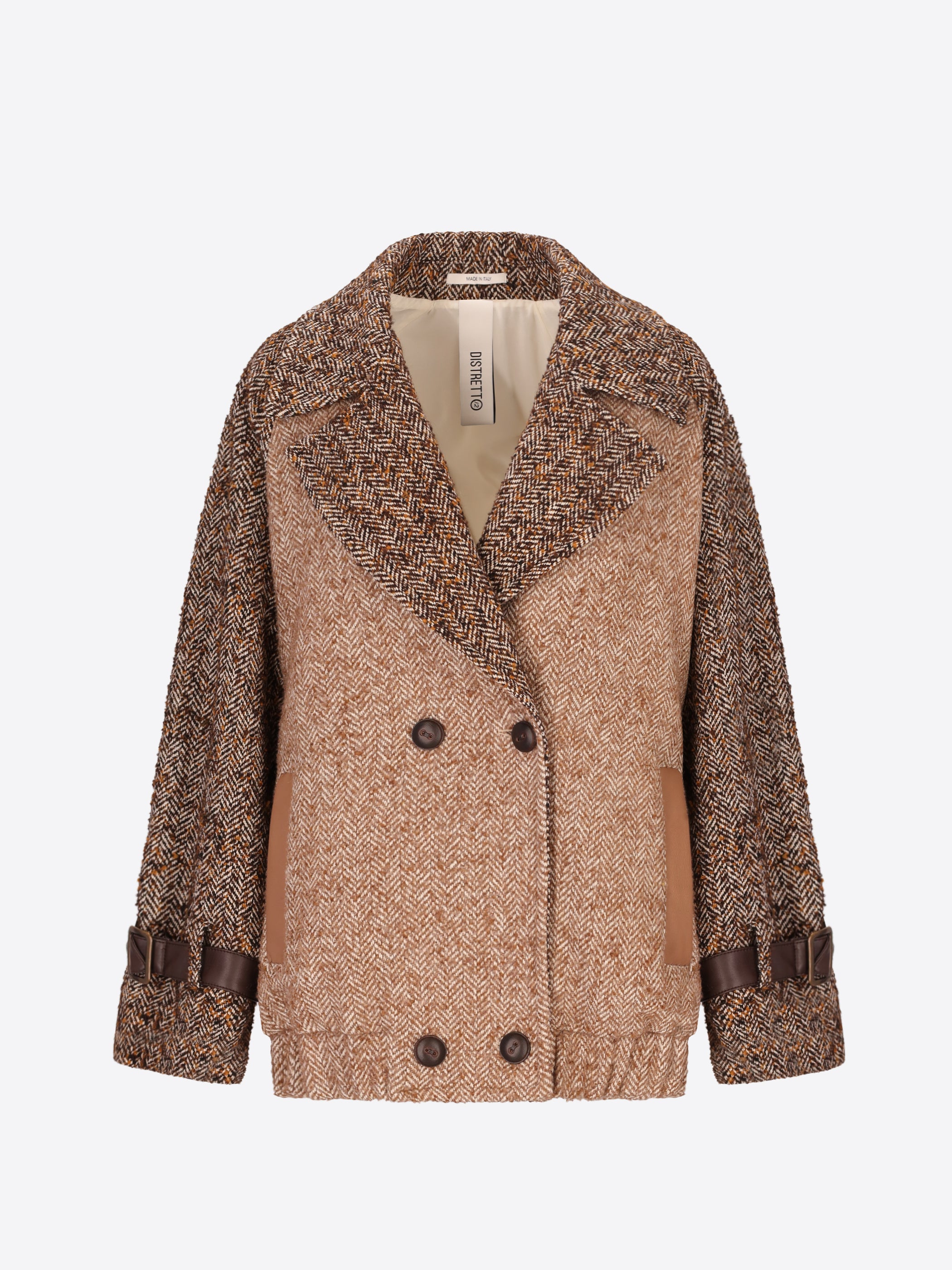 Distretto12 Tobacco Two-Tone Melange Herringbone Peacoat Bucaneve - Woman - Product Still Life