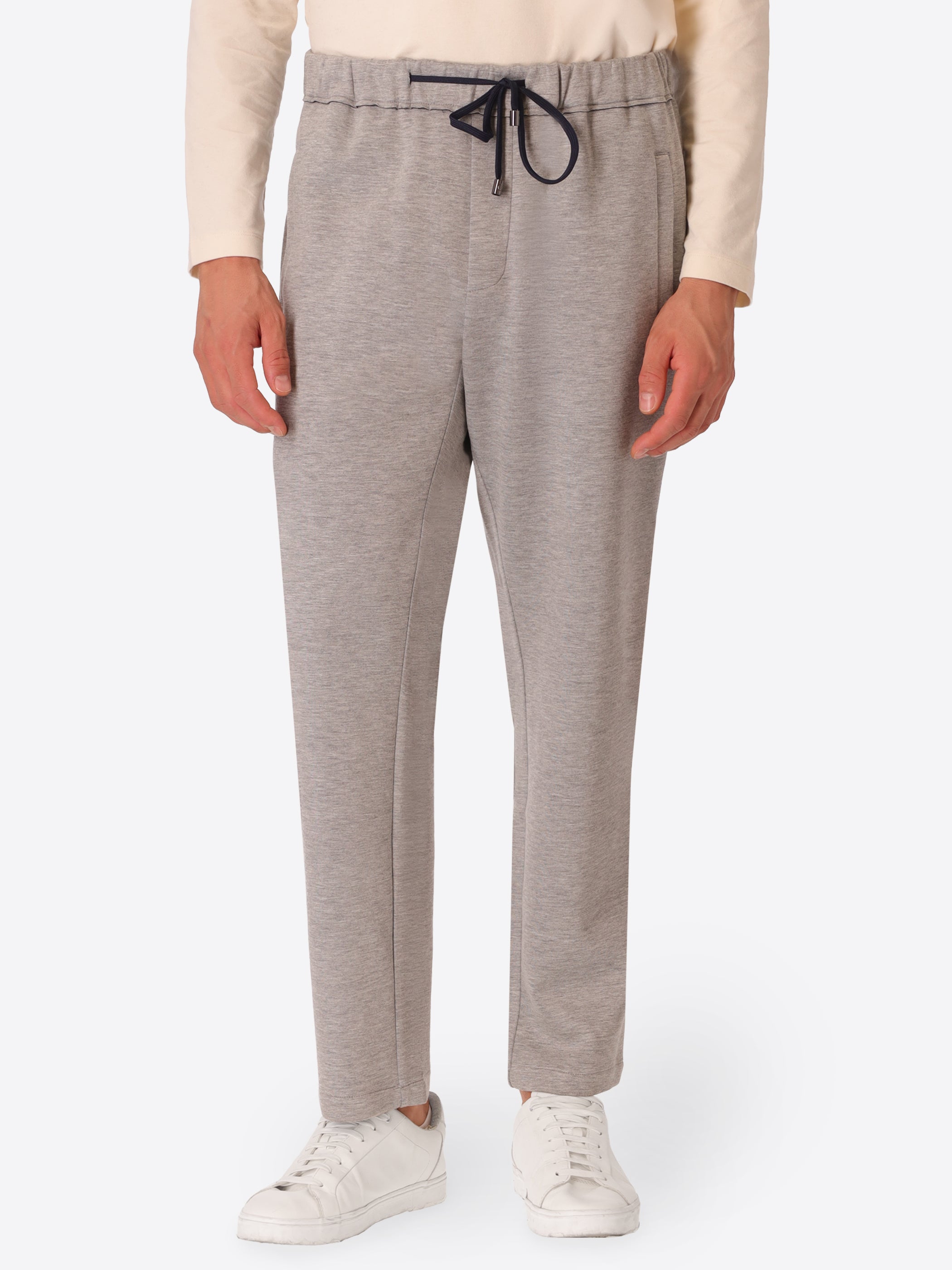 Relax Pinturicchio Melange Grey Viscose-Blend Neoprene-Bonded Jersey Trousers - Model Front View