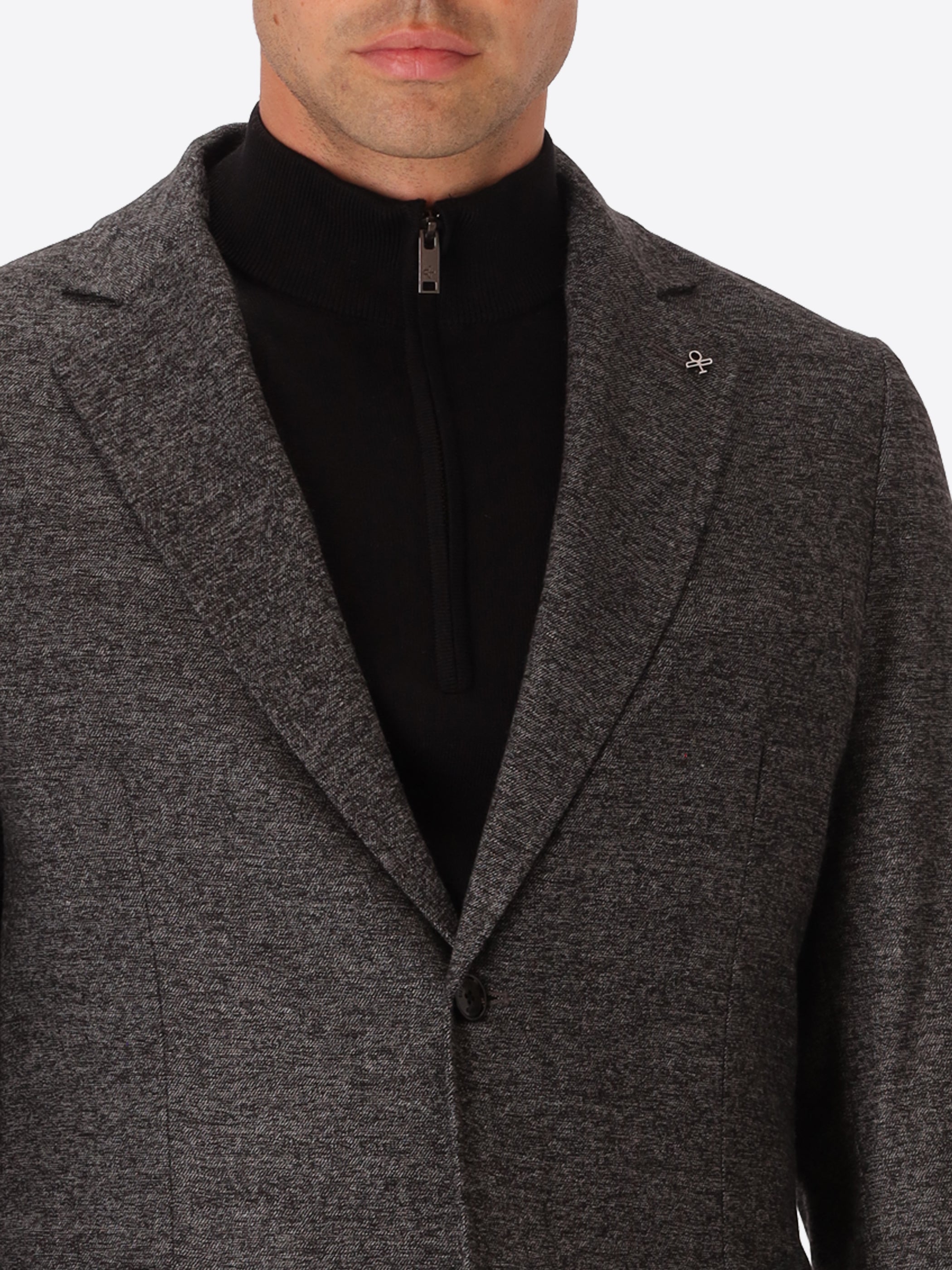 Cellini Charcoal Warm-Hand Melange Technical Jersey Jacket - Close-Up Of The Collar