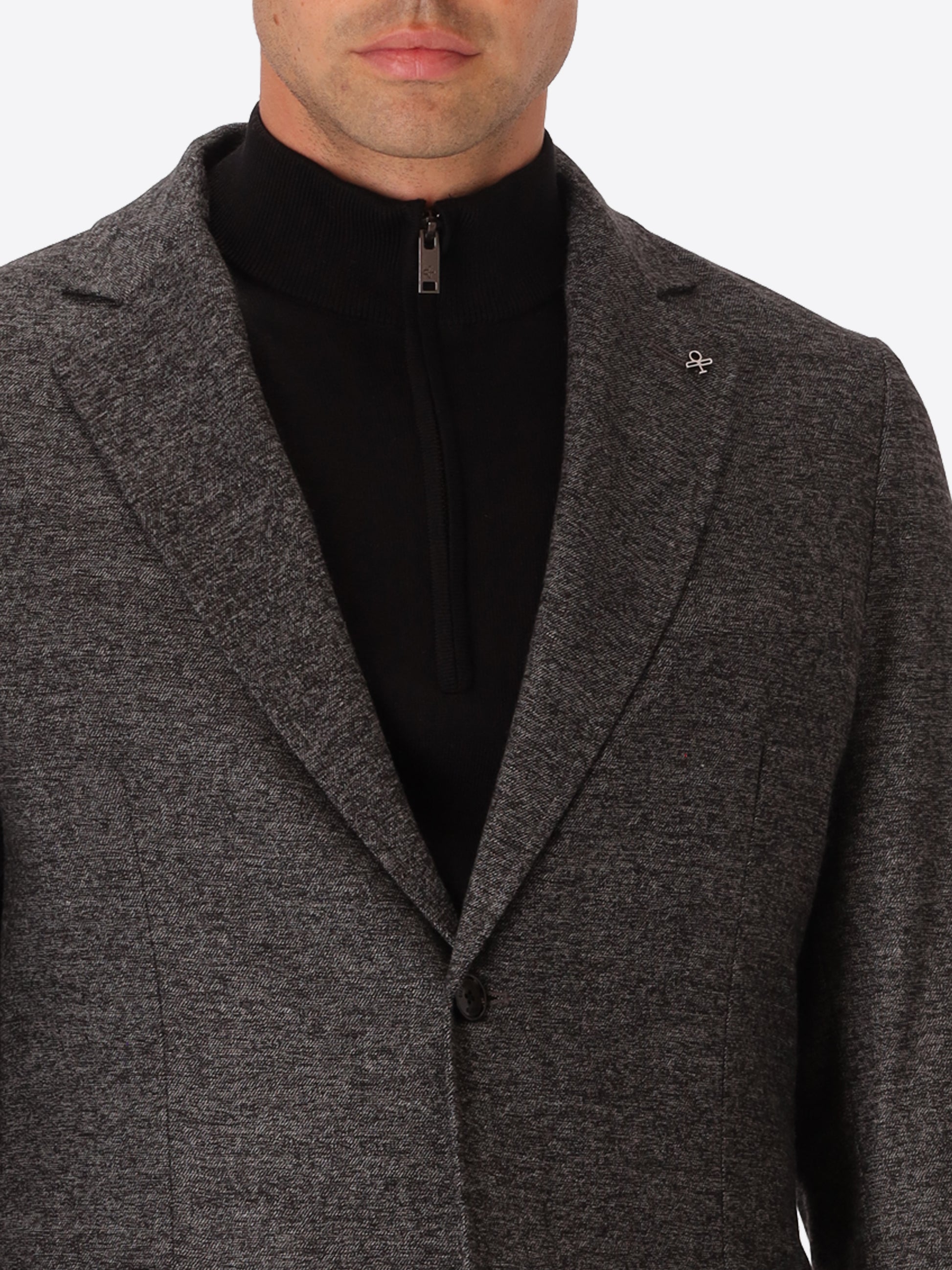 Cellini Charcoal Warm-Hand Melange Technical Jersey Jacket - Close-Up Of The Collar