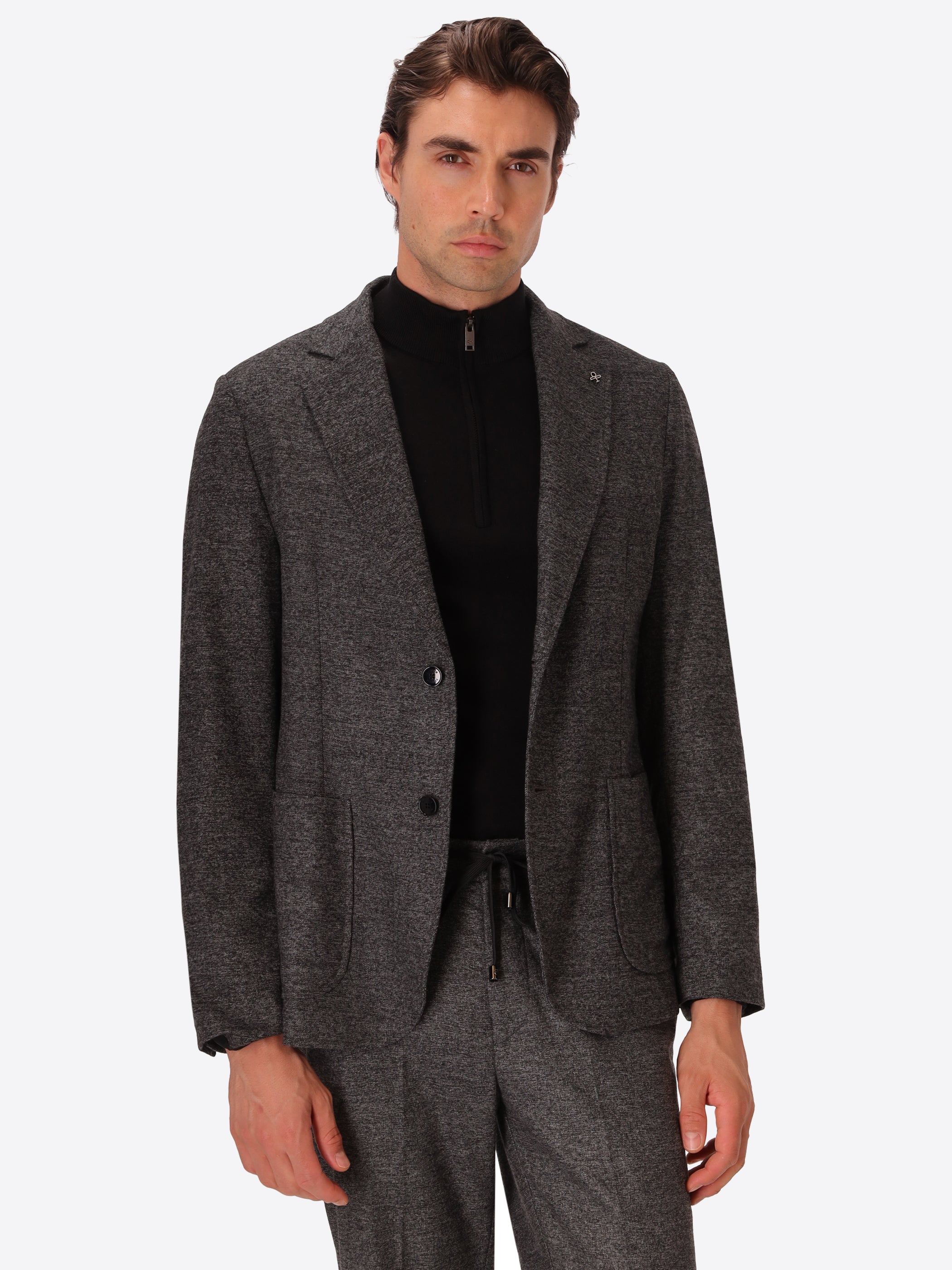 Cellini Charcoal Warm-Hand Melange Technical Jersey Jacket - Model Front View