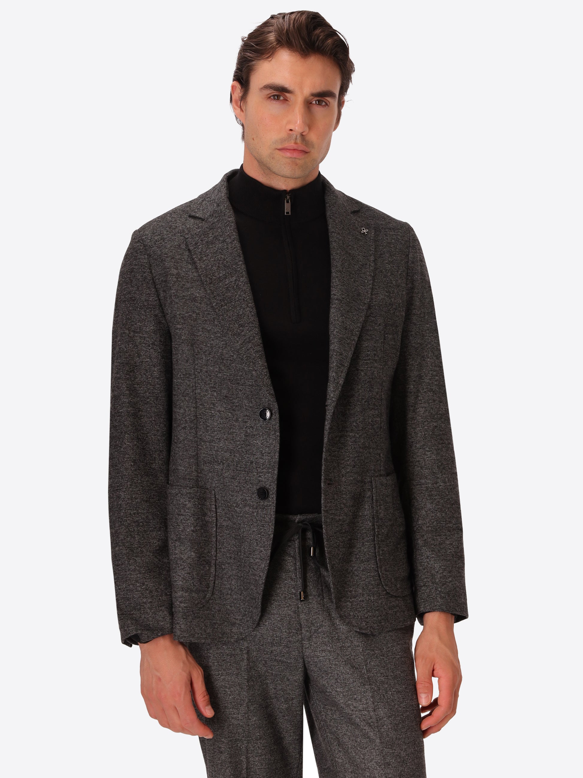 Cellini Charcoal Warm-Hand Melange Technical Jersey Jacket - Model Front View