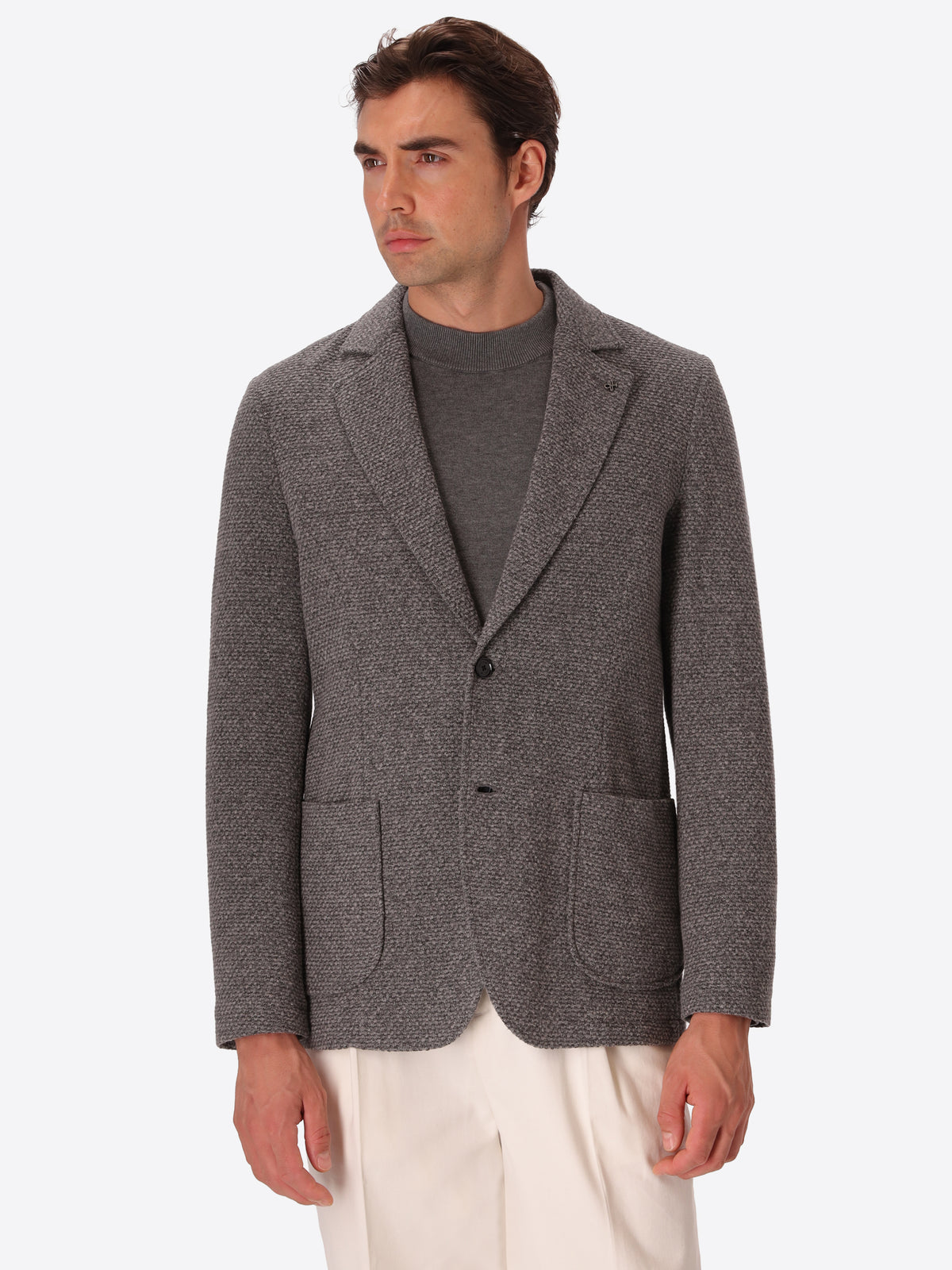 Pad Medium Grey Warm-Hand Super-Comfort Knit Padded Jacket - Model Front View