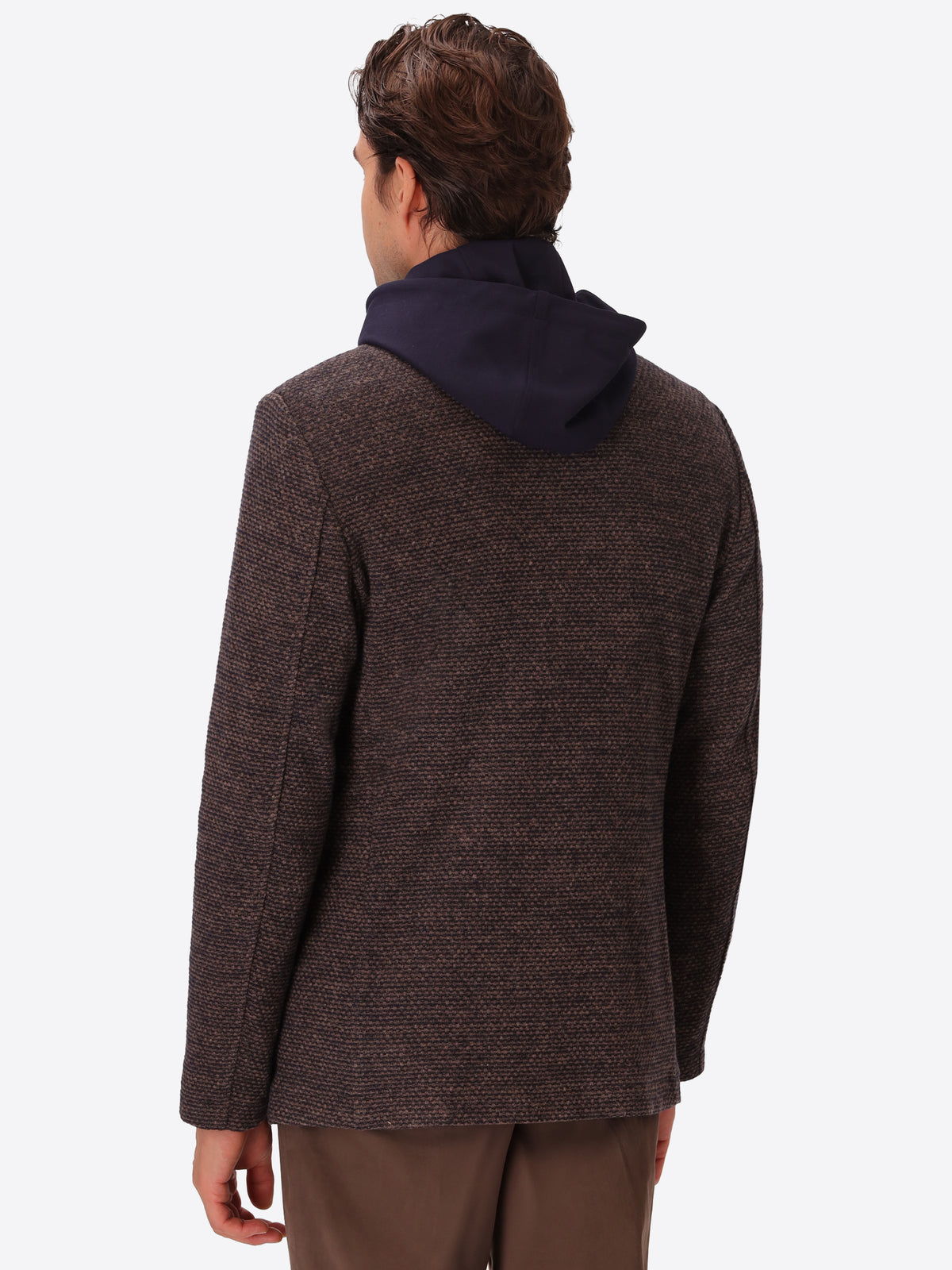Pad Mud/Blue Warm-Hand Super-Comfort Knit Padded Jacket With Detachable Bib - Model Back View