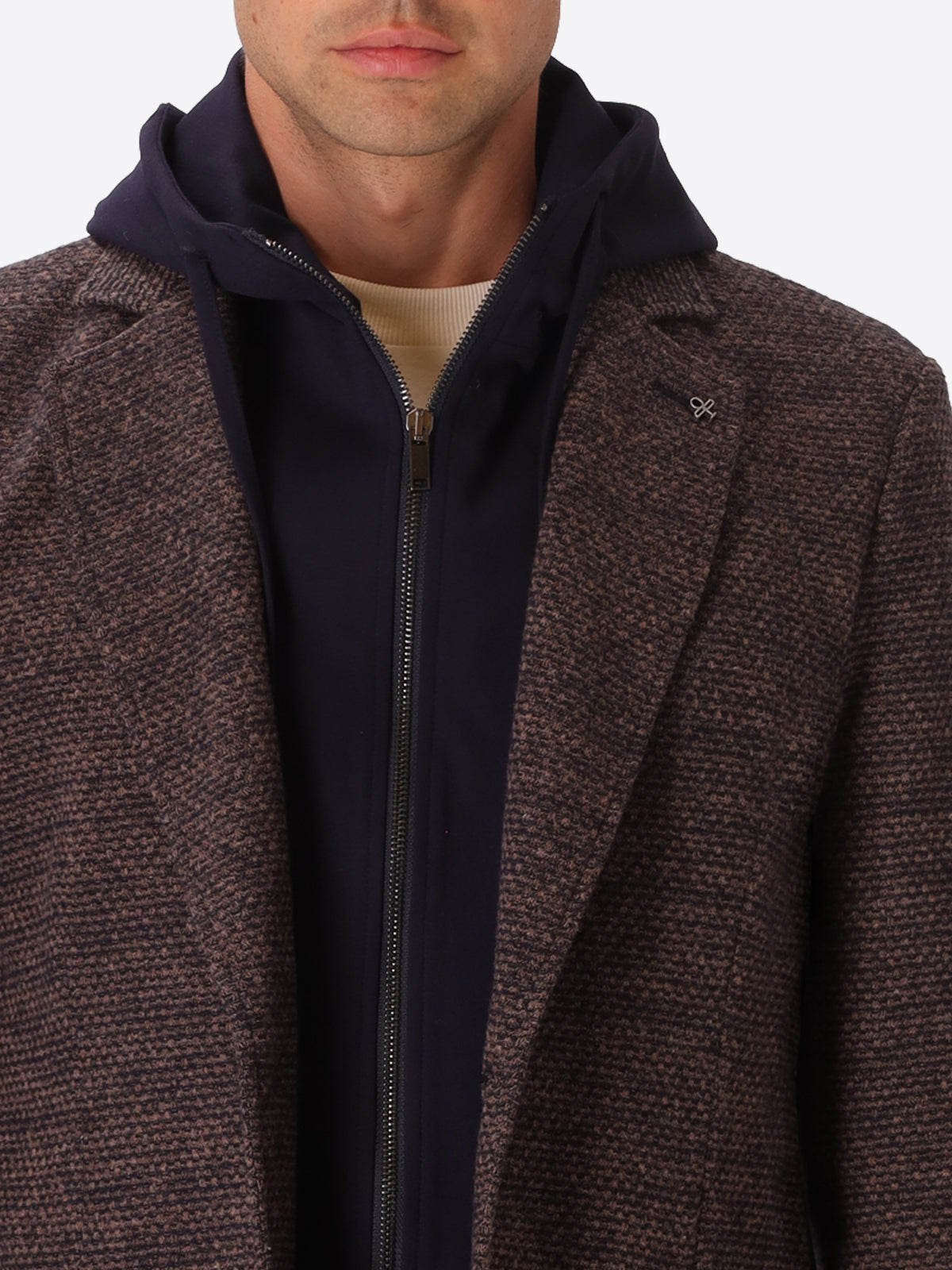 Pad Mud/Blue Warm-Hand Super-Comfort Knit Padded Jacket With Detachable Bib - Close-Up Of The Collar