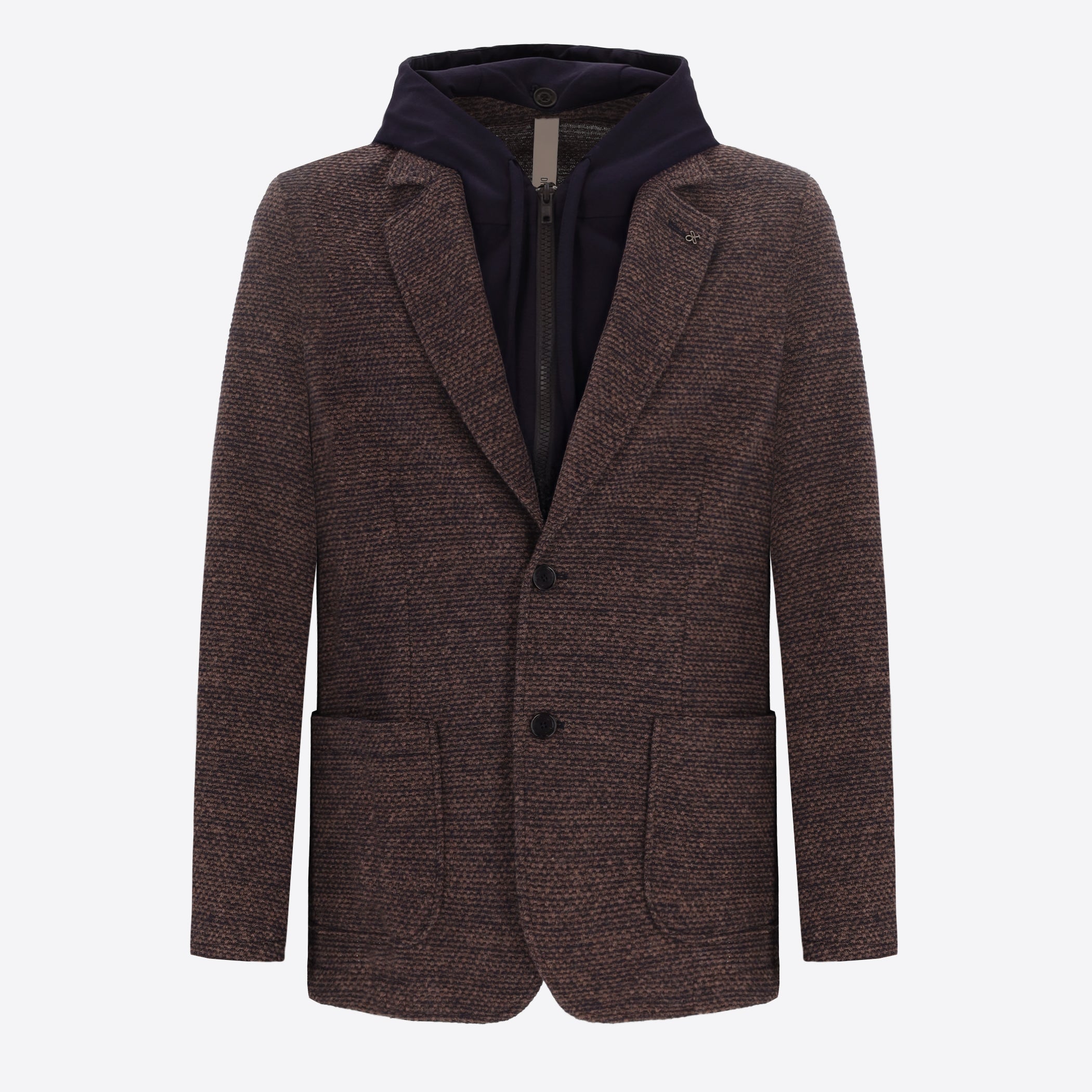 Distretto12 Pad Mud/Blue Warm-Hand Super-Comfort Knit Padded Jacket With Detachable Bib - Product Still Life