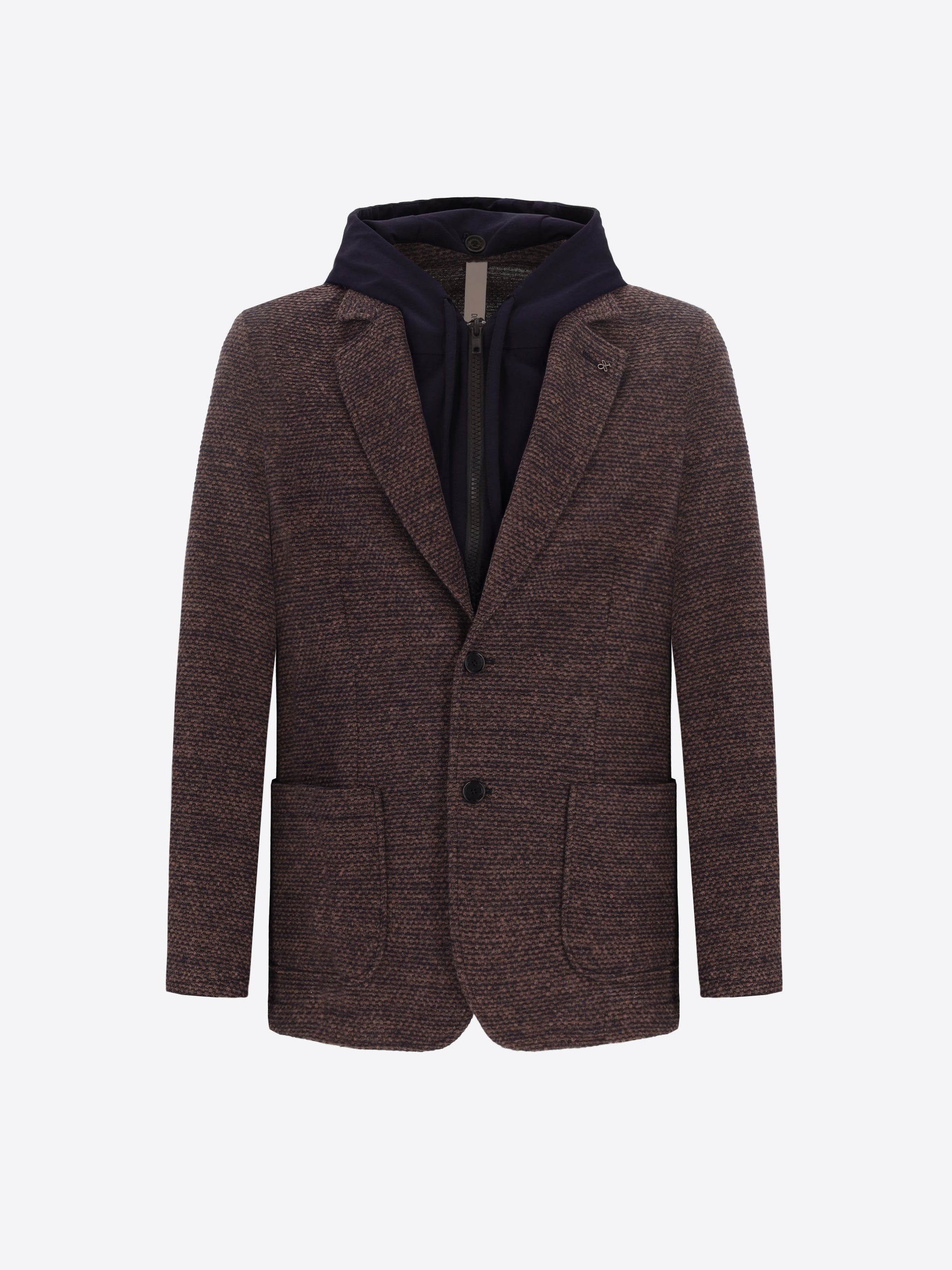 Distretto12 Pad Mud/Blue Warm-Hand Super-Comfort Knit Padded Jacket With Detachable Bib - Product Still Life