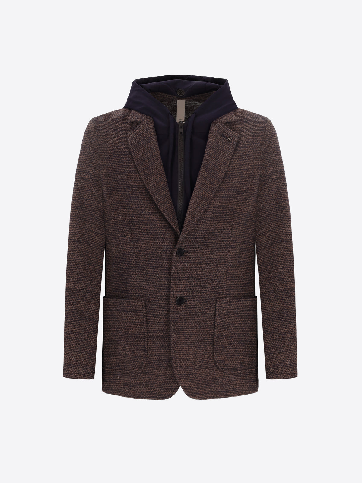 Distretto12 Pad Mud/Blue Warm-Hand Super-Comfort Knit Padded Jacket With Detachable Bib - Product Still Life
