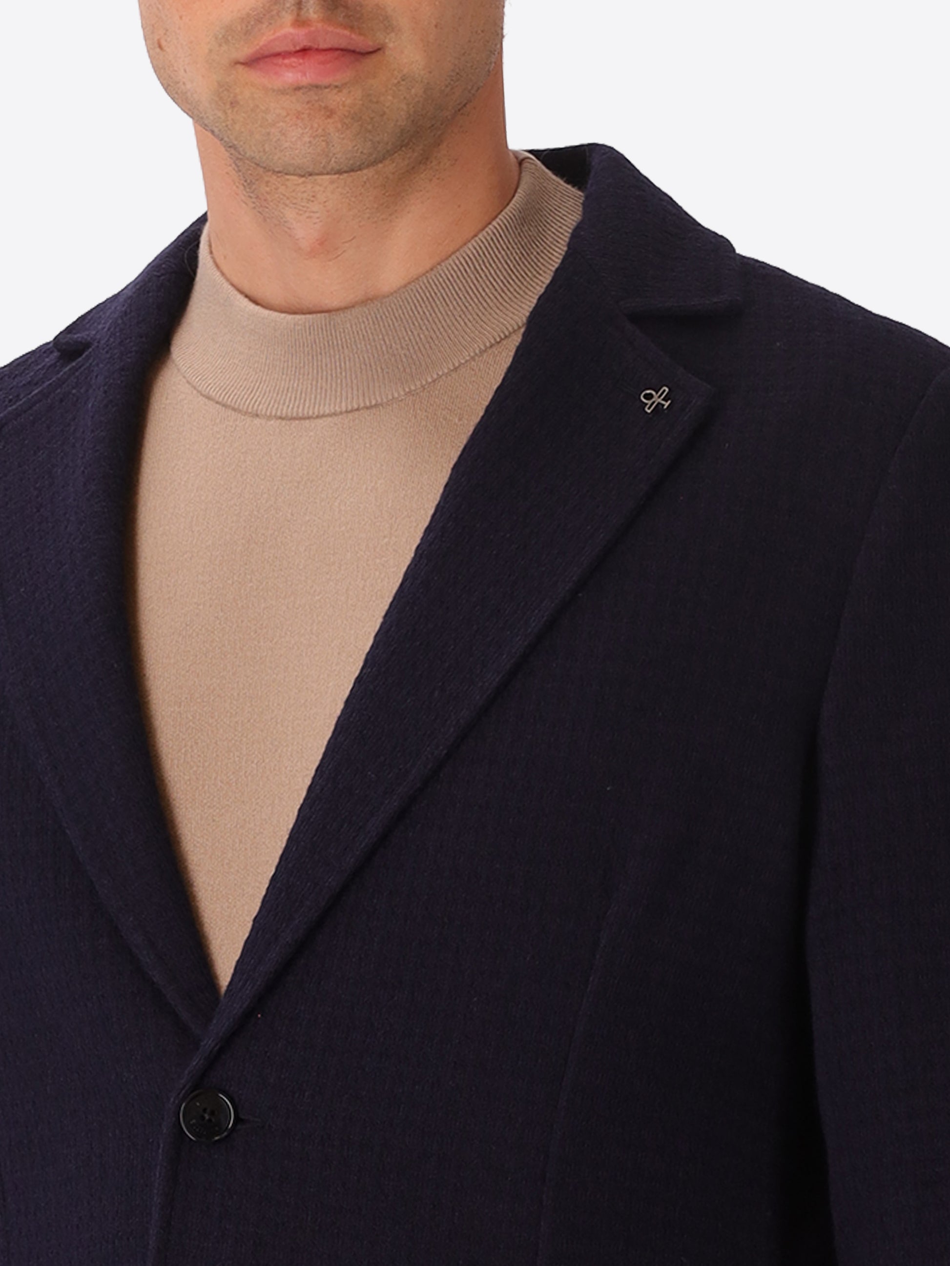Vangogh Blue Warm-Hand Super-Comfort Knit With Mini-Check Texture Jacket - Close-Up Of The Collar