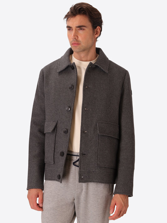 Miró Medium Grey Wool-Blend Aviator Jacket - Model Front View