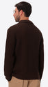 Vermeer Brown Wool-Blend Cable-Knit Cardigan - Model Back View
