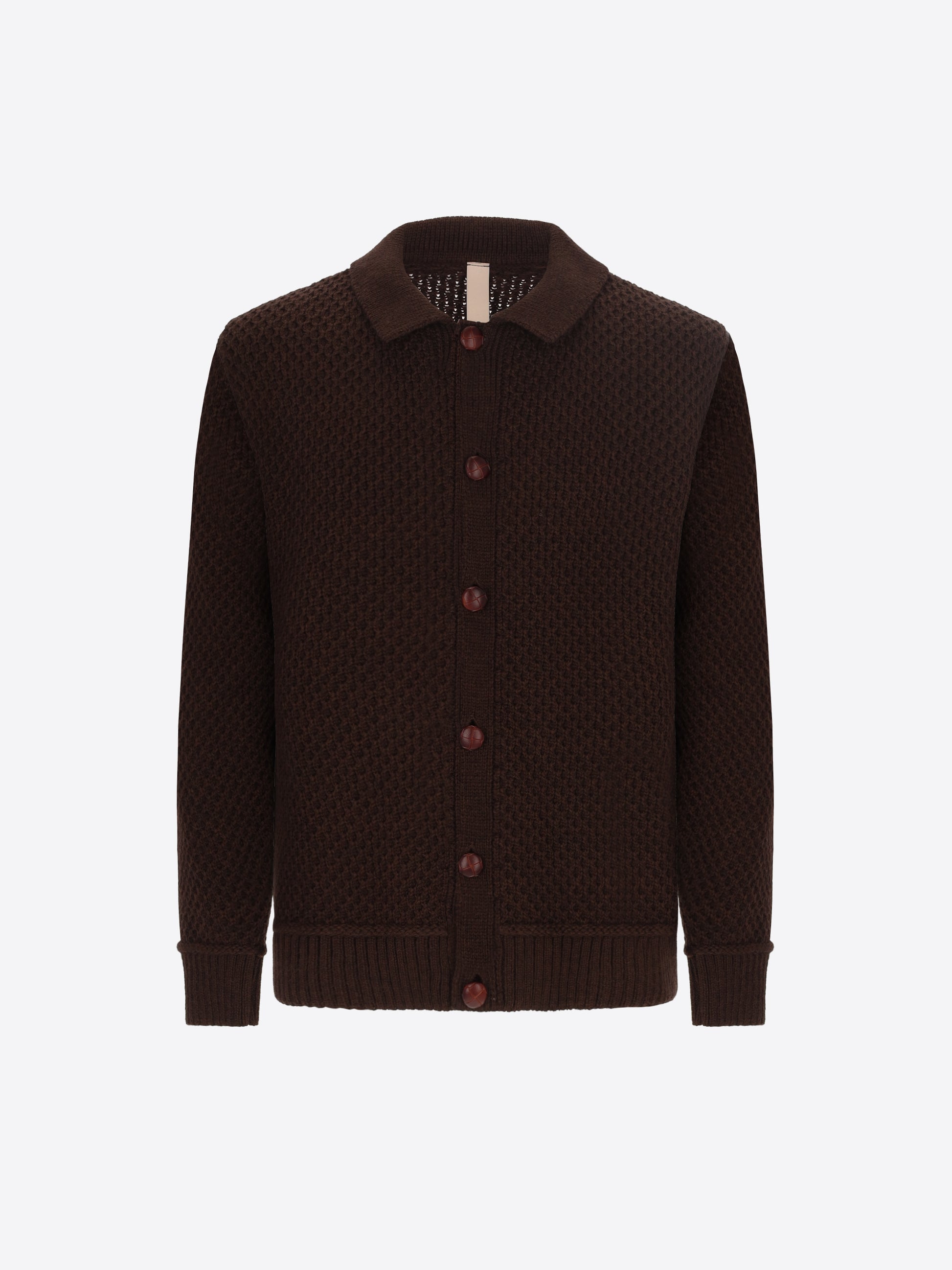 Distretto12 Vermeer Brown Wool-Blend Cable-Knit Cardigan - Product Still Life