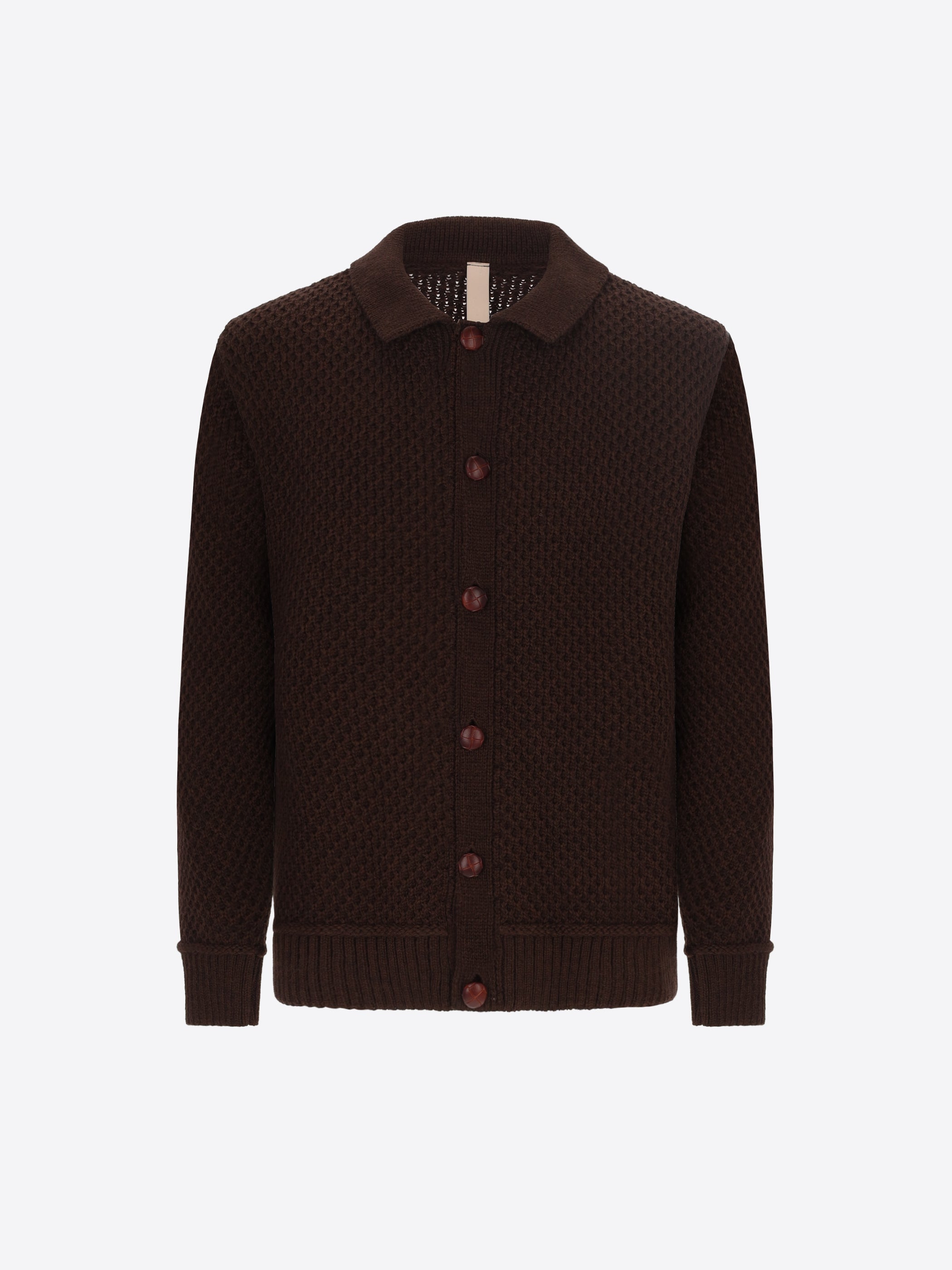 Distretto12 Vermeer Brown Wool-Blend Cable-Knit Cardigan - Product Still Life