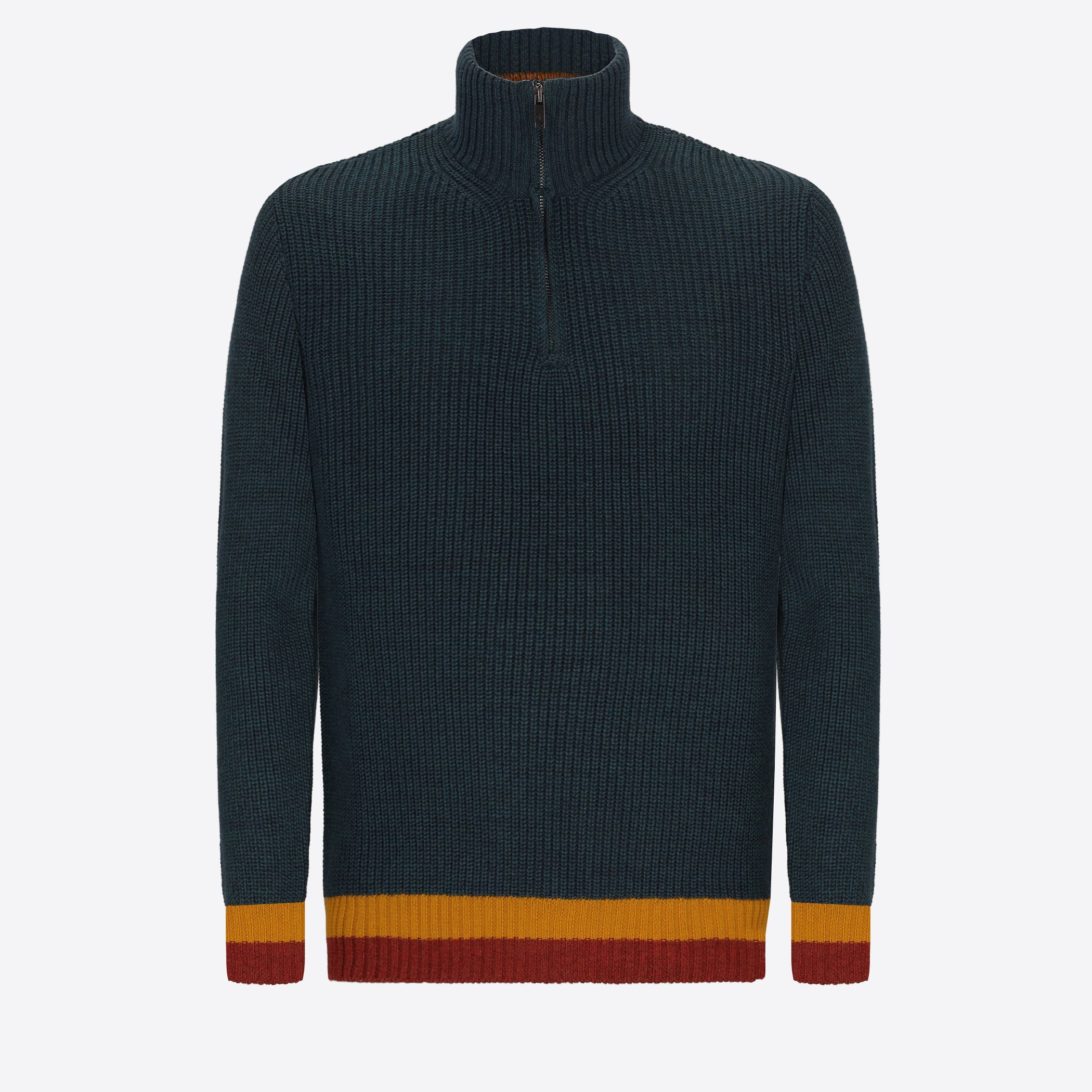 Distretto12 Petrol Blue Wool-Blend English Rib Zip Turtleneck Sweater Guttuso - Product Still Life
