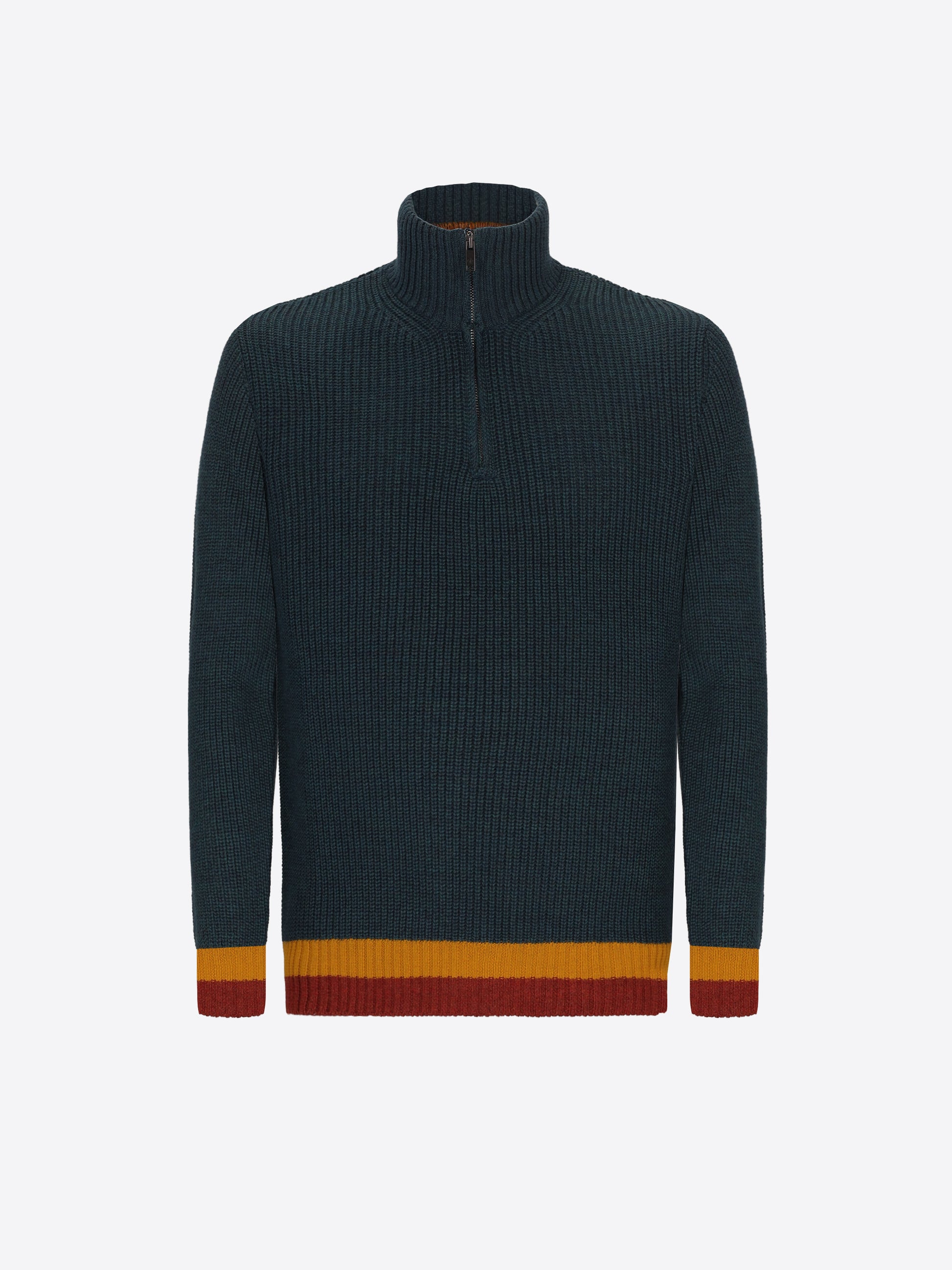 Distretto12 Petrol Blue Wool-Blend English Rib Zip Turtleneck Sweater Guttuso - Product Still Life