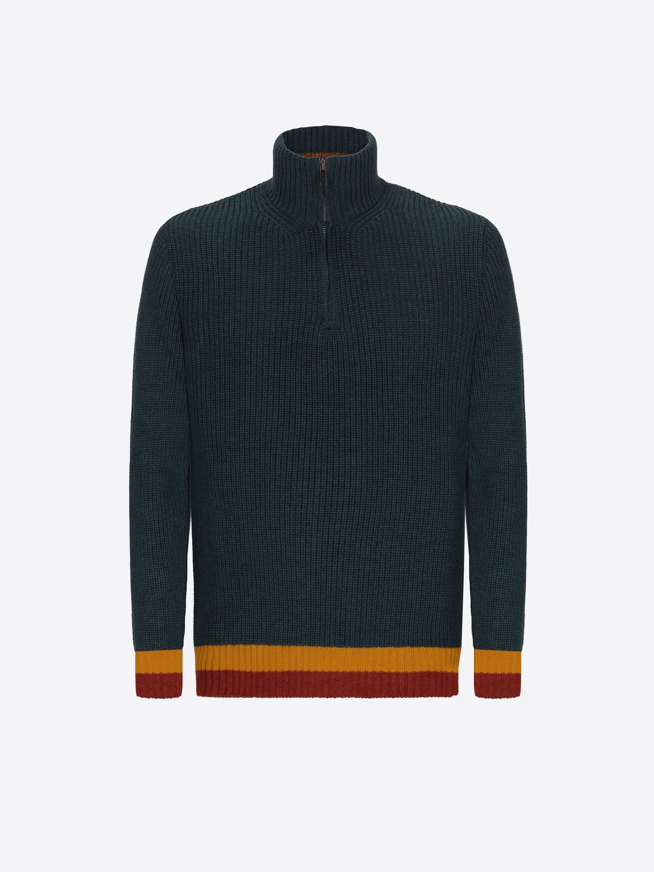Distretto12 Petrol Blue Wool-Blend English Rib Zip Turtleneck Sweater Guttuso - Product Still Life