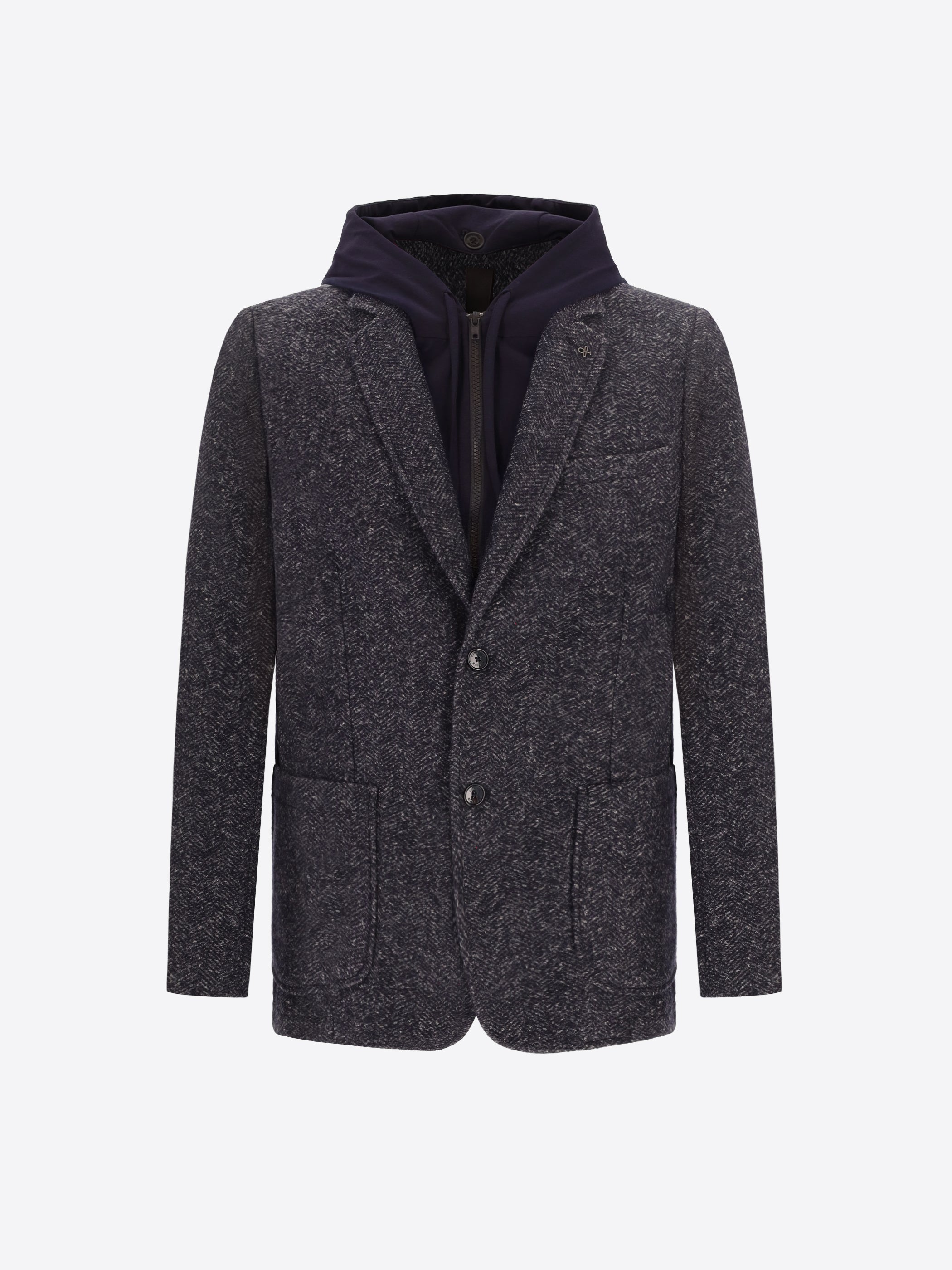 Distretto12 Donatello Blue/Blue Wool-Blend Herringbone Jacket With Detachable Bib - Product Still Life