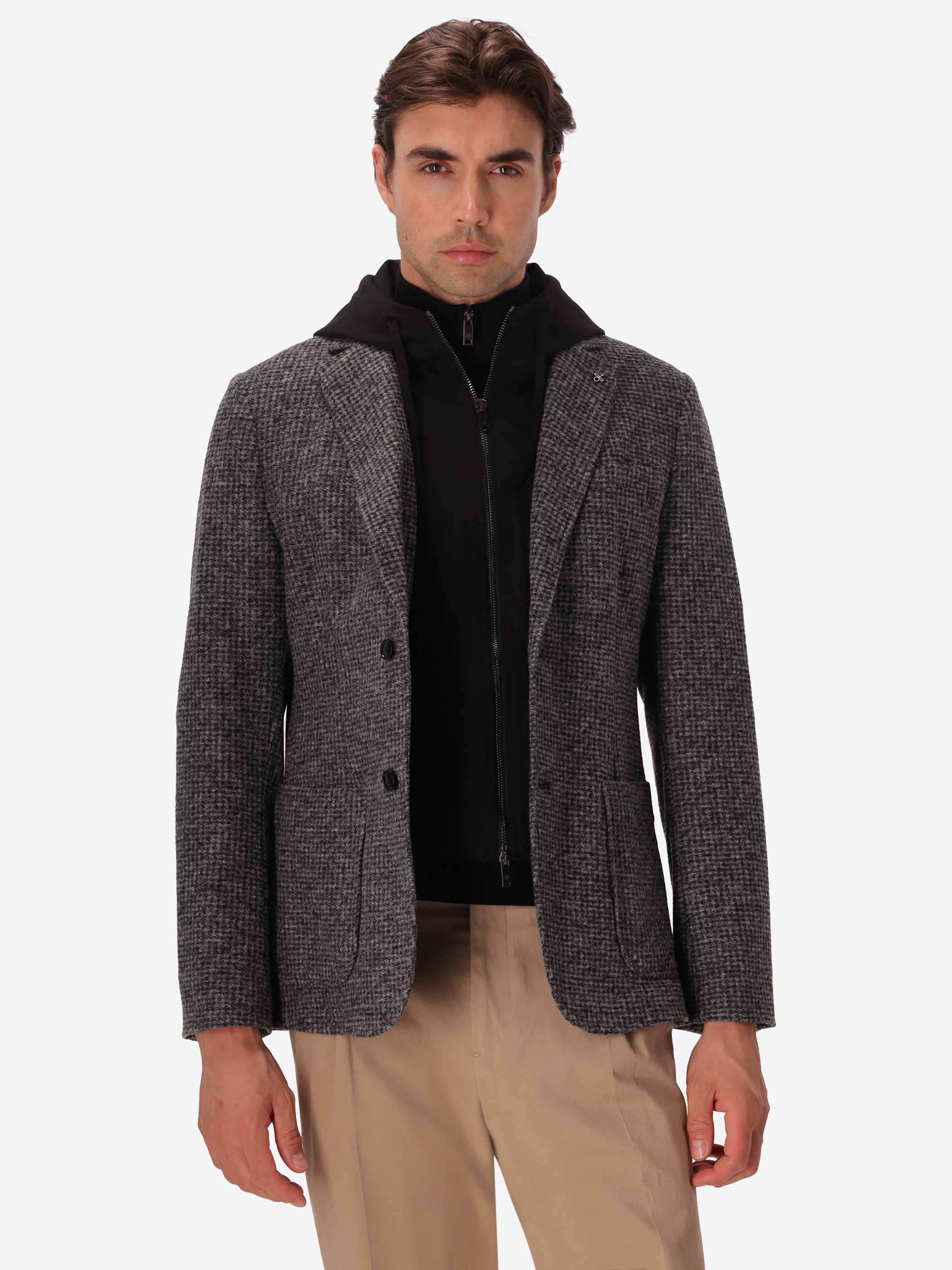 Woll-Mix-Hahnentritt-Jacke Pontormo mit abnehmbarem Latzteil