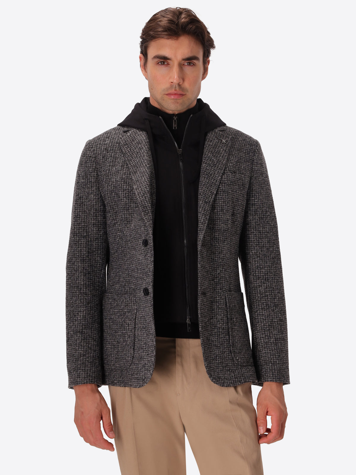 Woll-Mix-Hahnentritt-Jacke Pontormo mit abnehmbarem Latzteil