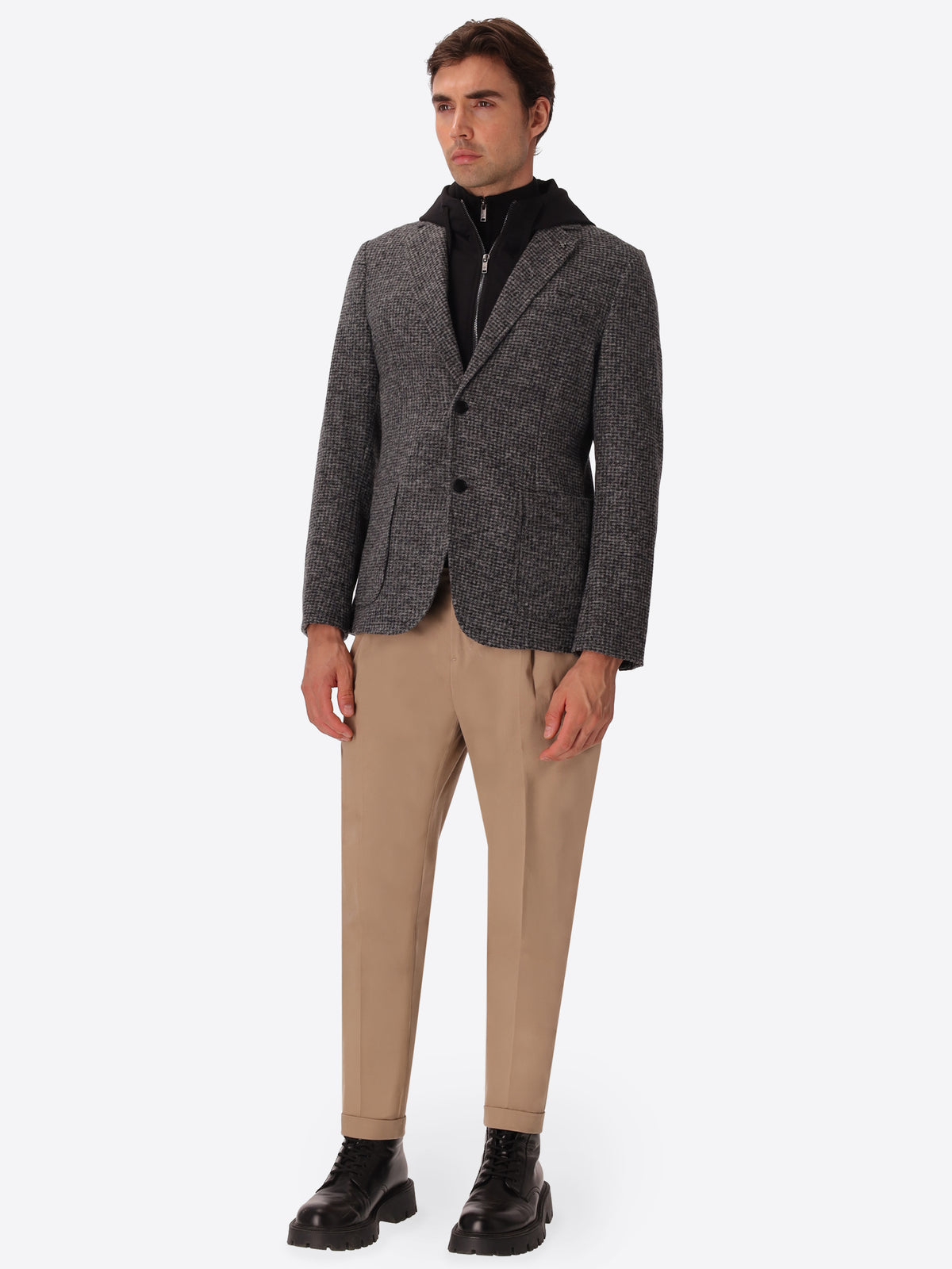 Woll-Mix-Hahnentritt-Jacke Pontormo mit abnehmbarem Latzteil