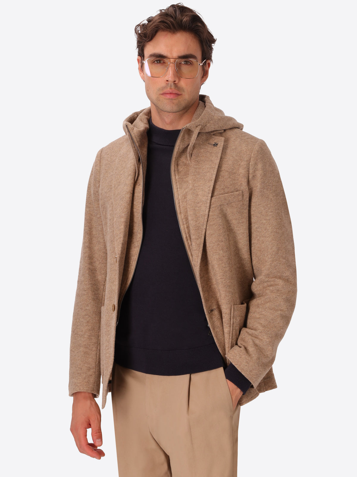 Isaia Cacha/Cacha Wool-Blend Jacket With Detachable Bib - Model Front View