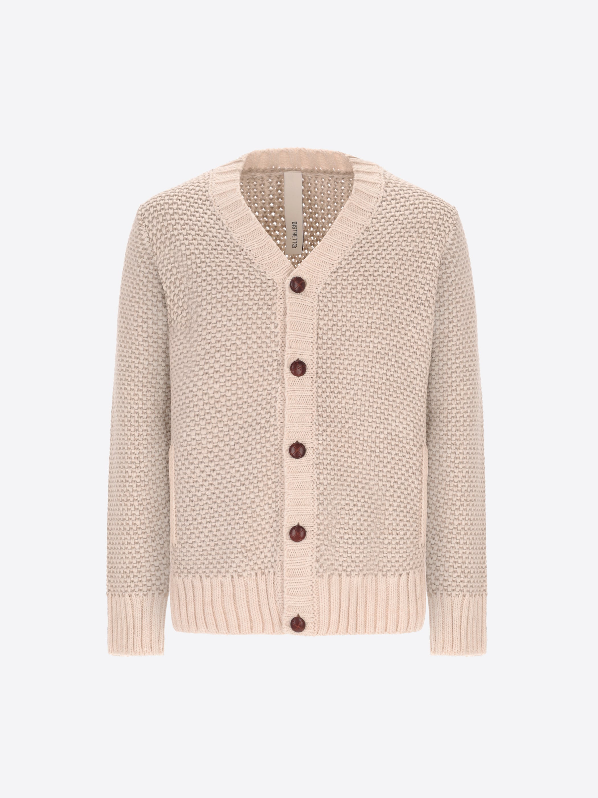Distretto12 Pollock Cream Wool-Blend Jacquard Cardigan - Product Still Life