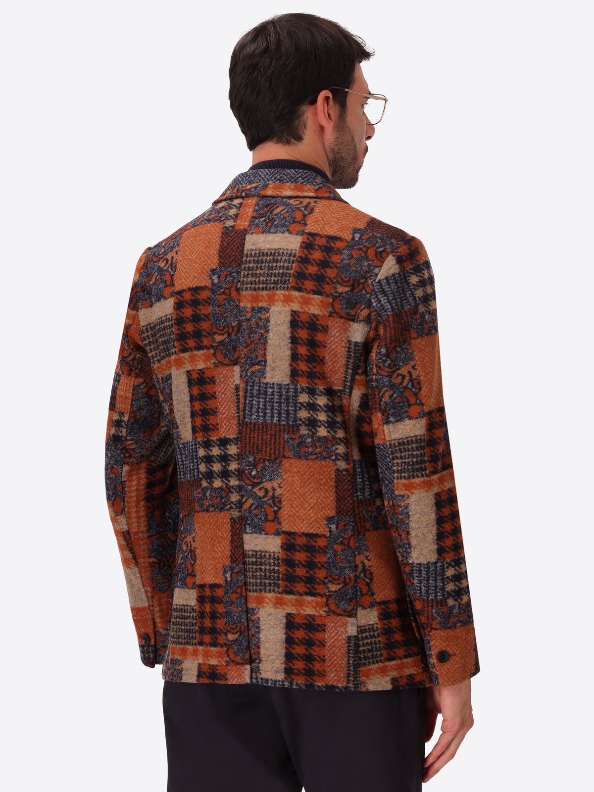 Boccioni Mars Wool-Blend Patchwork Jacket - Model Back View