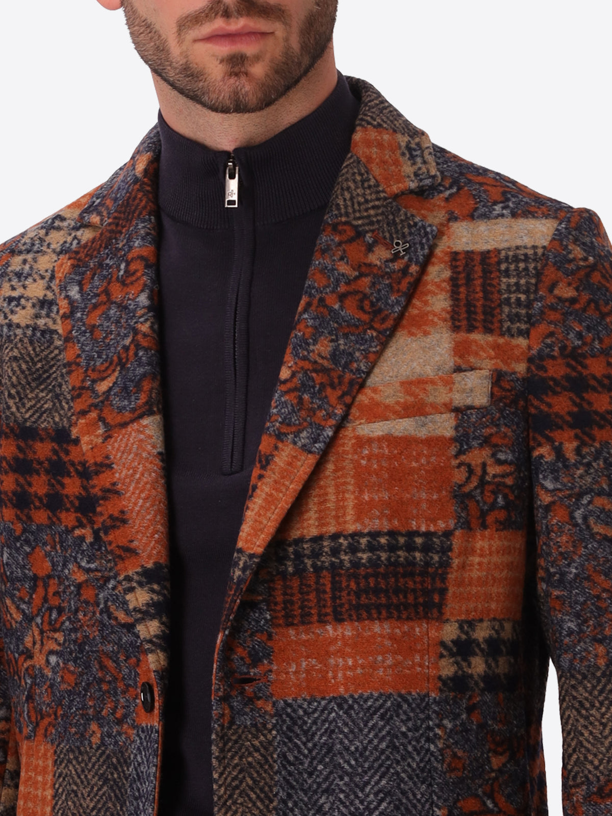 Boccioni Mars Wool-Blend Patchwork Jacket - Close-Up Of The Collar