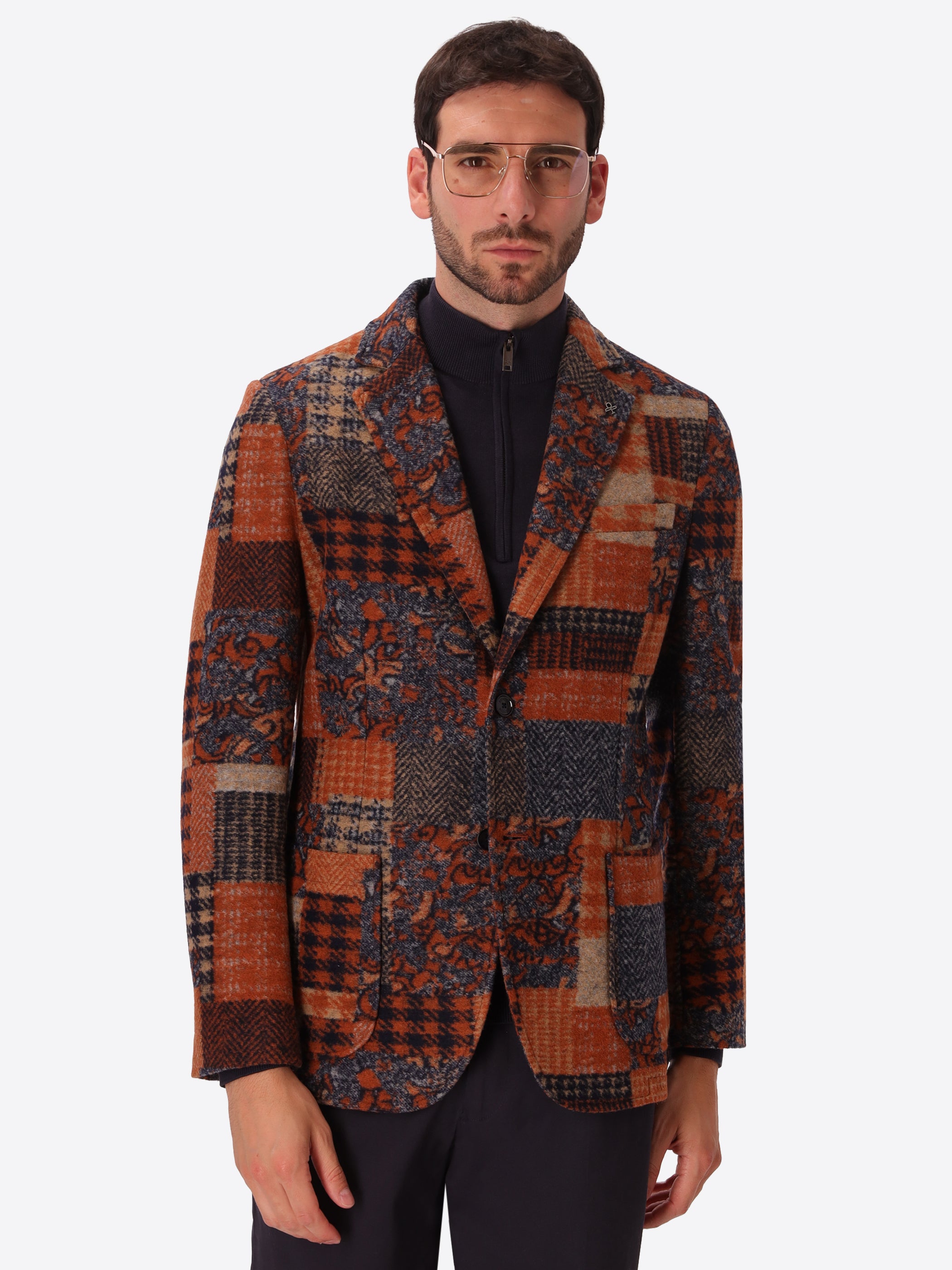 Boccioni Mars Wool-Blend Patchwork Jacket - Model Front View