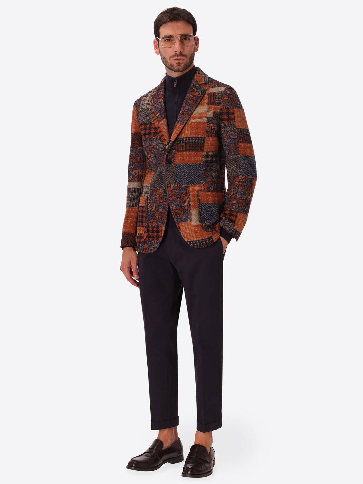 Boccioni Mars Wool-Blend Patchwork Jacket - Model Full Body Shot