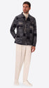 Boccioni Blue Wool-Blend Patchwork Shirt Jacket - Model Full Body Shot