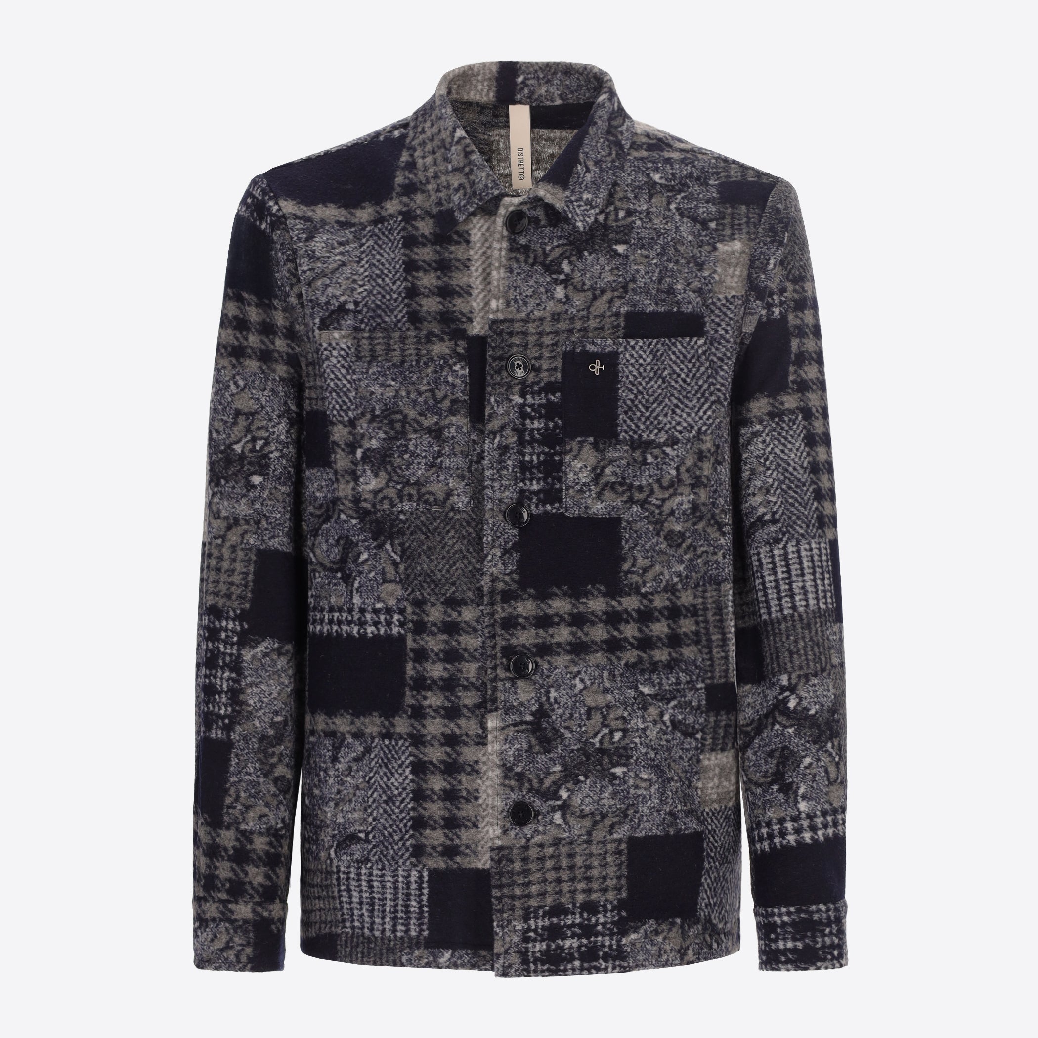 Distretto12 Boccioni Blue Wool-Blend Patchwork Shirt Jacket - Product Still Life