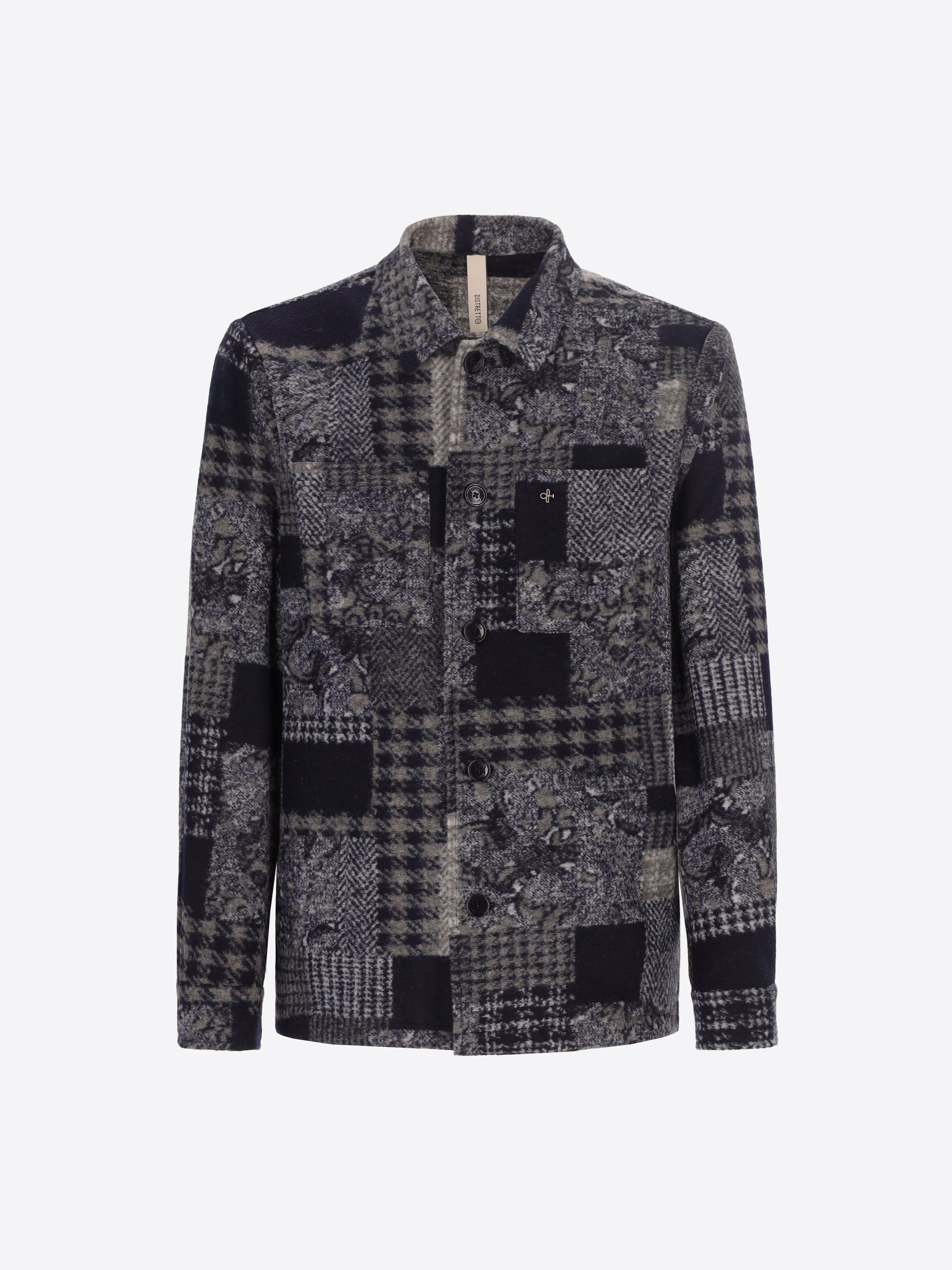 Distretto12 Boccioni Blue Wool-Blend Patchwork Shirt Jacket - Product Still Life