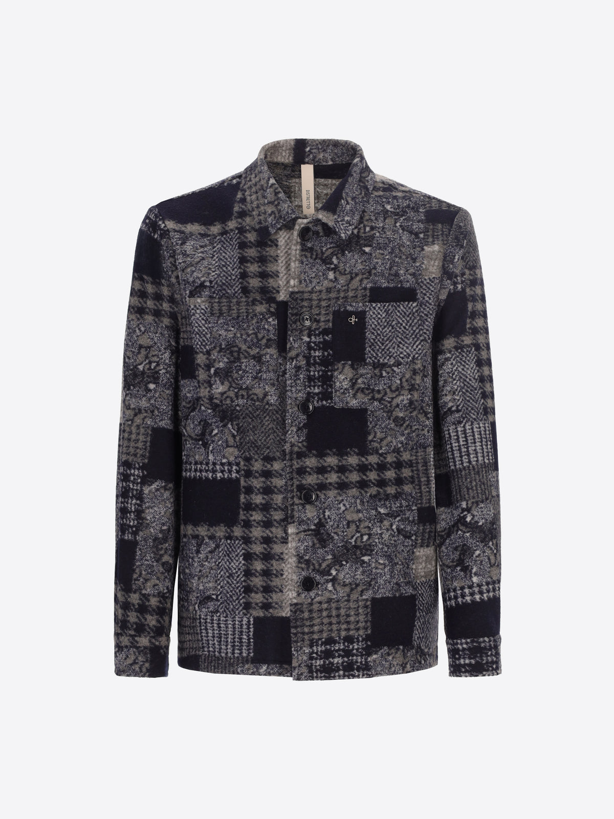 Distretto12 Boccioni Blue Wool-Blend Patchwork Shirt Jacket - Product Still Life
