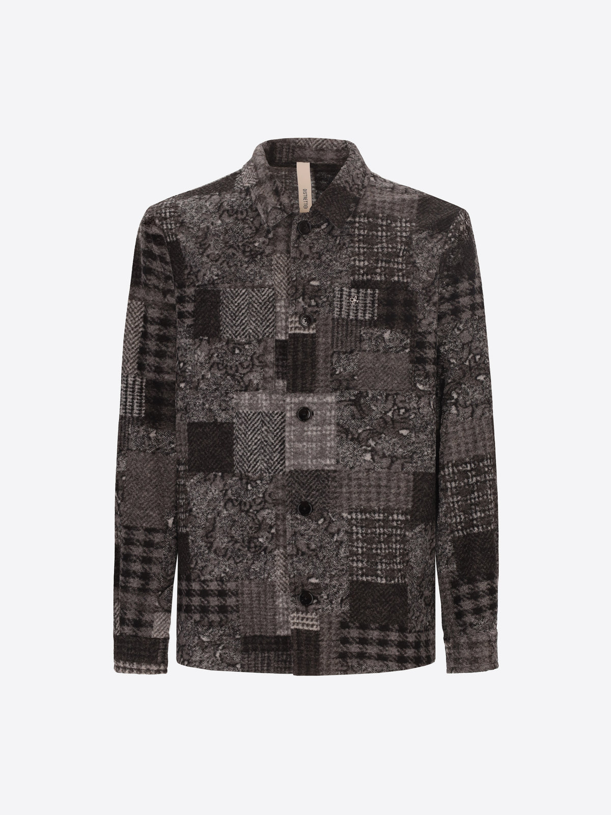 Distretto12 Boccioni Medium Grey Wool-Blend Patchwork Shirt Jacket - Product Still Life