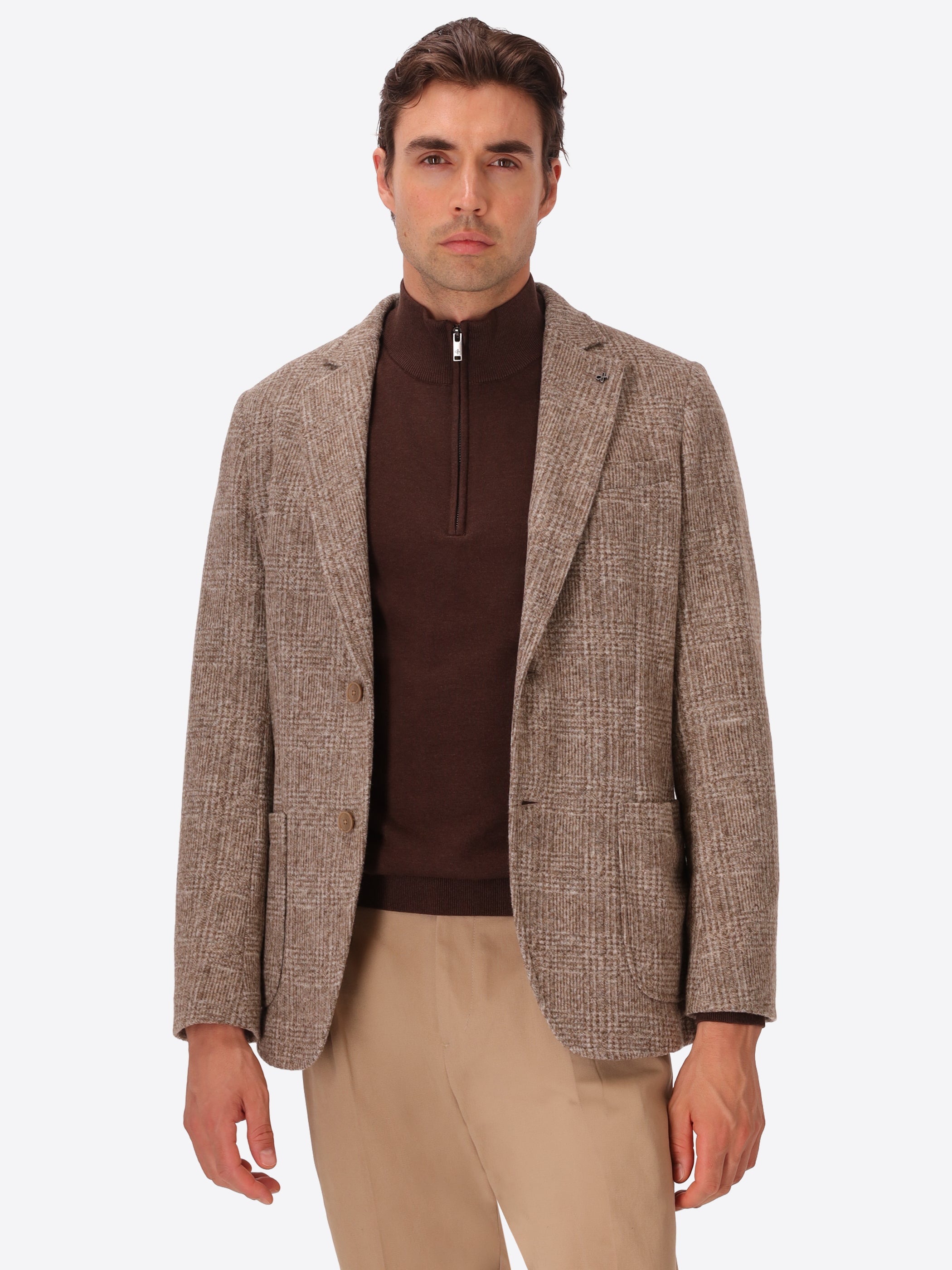 Dechirico Cacha Wool-Blend Prince-Of-Wales Check Jacket - Model Front View