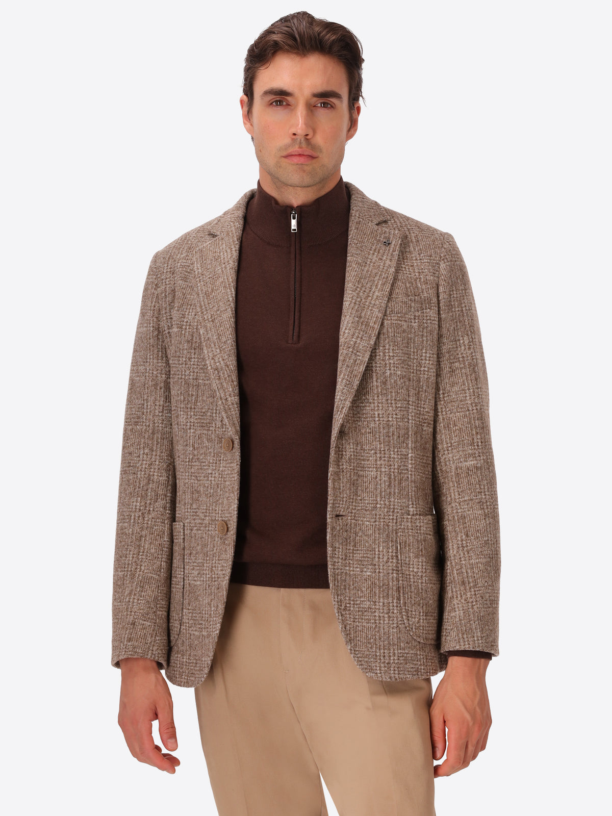 Dechirico Cacha Wool-Blend Prince-Of-Wales Check Jacket - Model Front View