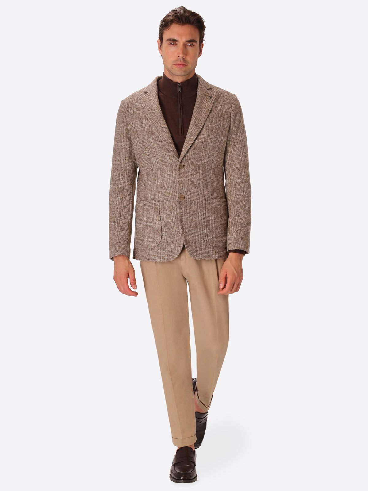Dechirico Cacha Wool-Blend Prince-Of-Wales Check Jacket - Model Full Body Shot