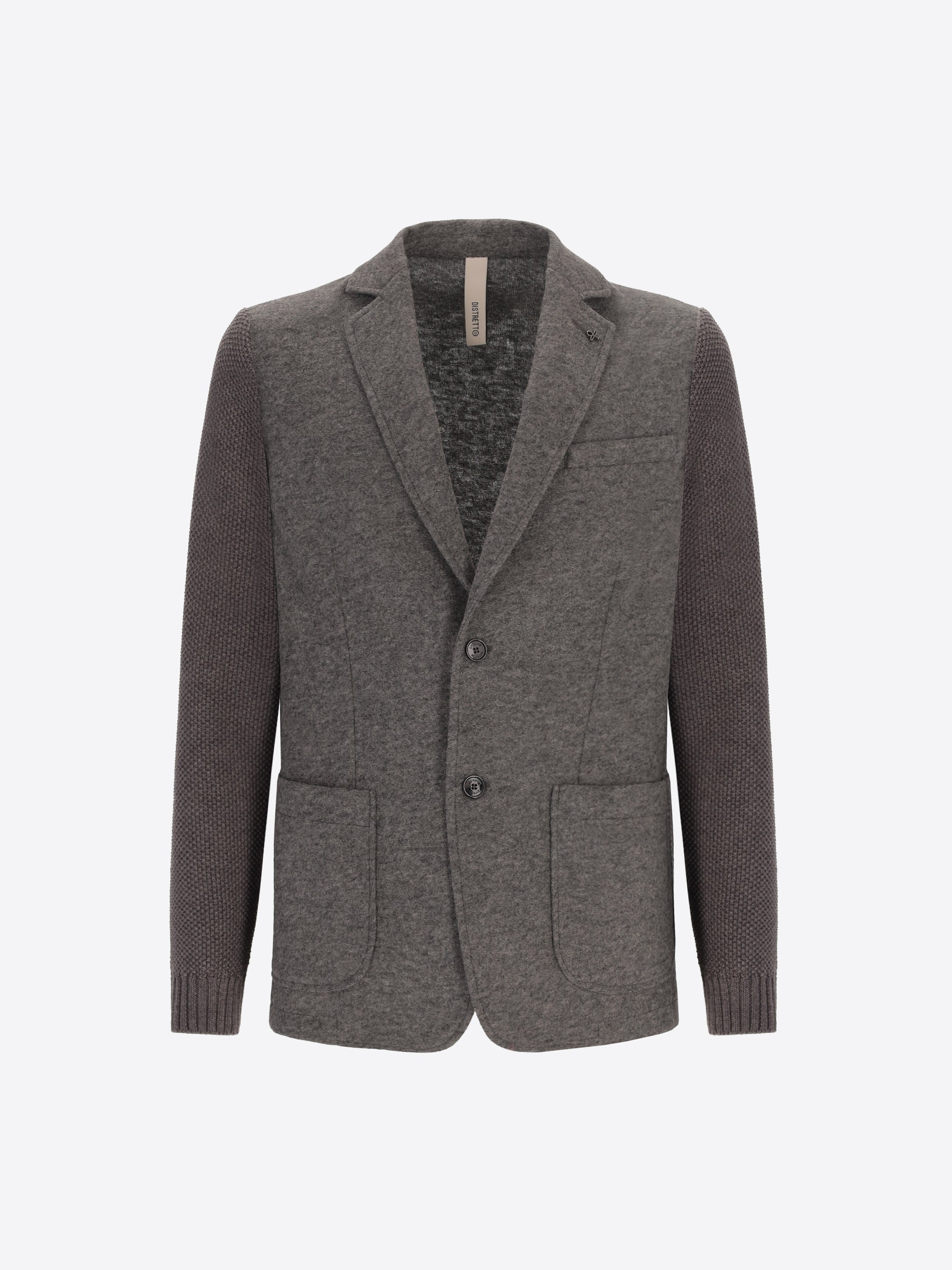 Distretto12 Toppa Regent Medium Grey Wool-Blend With Cable-Knit Sleeves Jacket - Product Still Life
