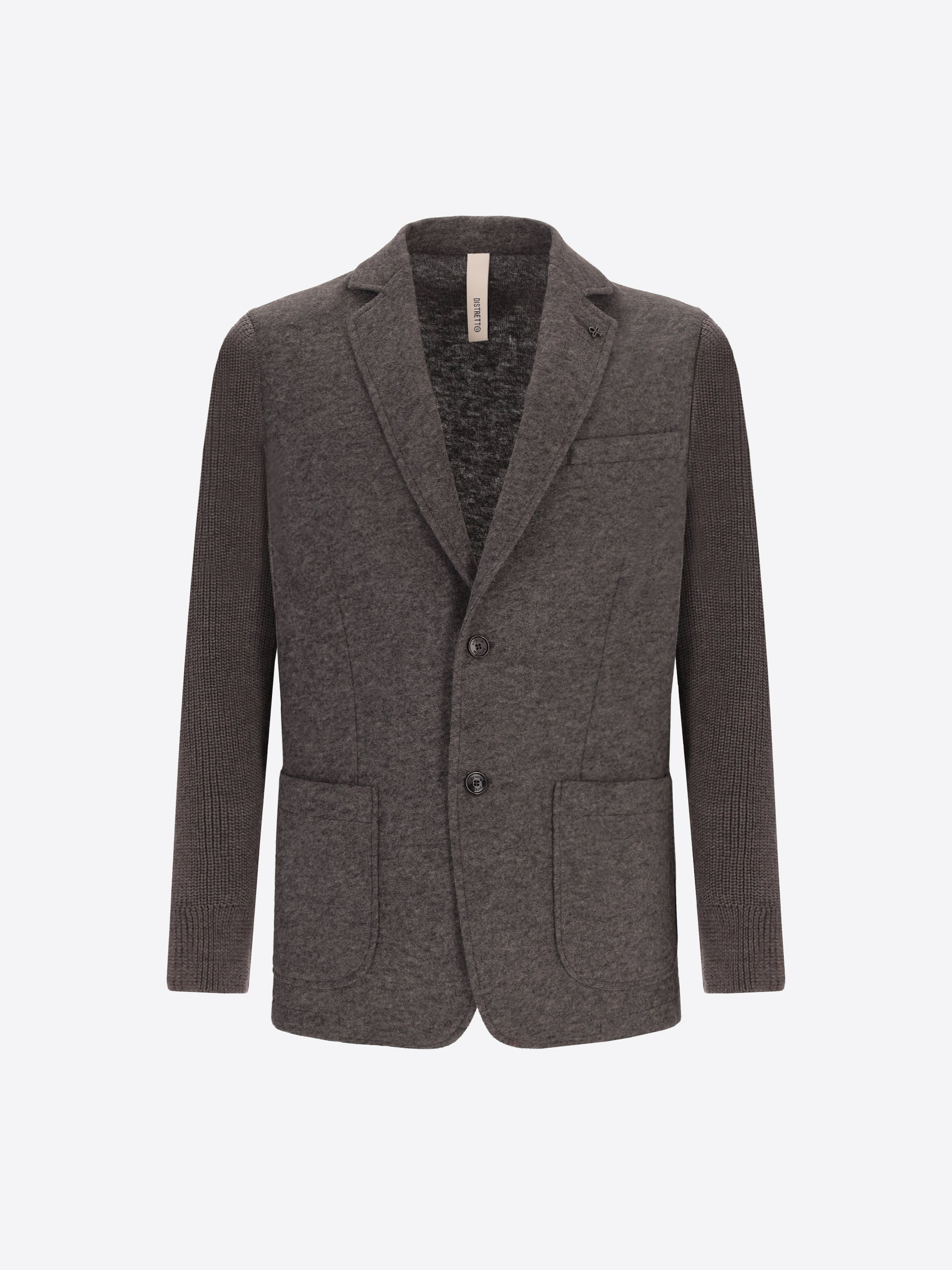 Distretto12 Regent Medium Grey Wool-Blend With Knit Sleeves Jacket - Product Still Life