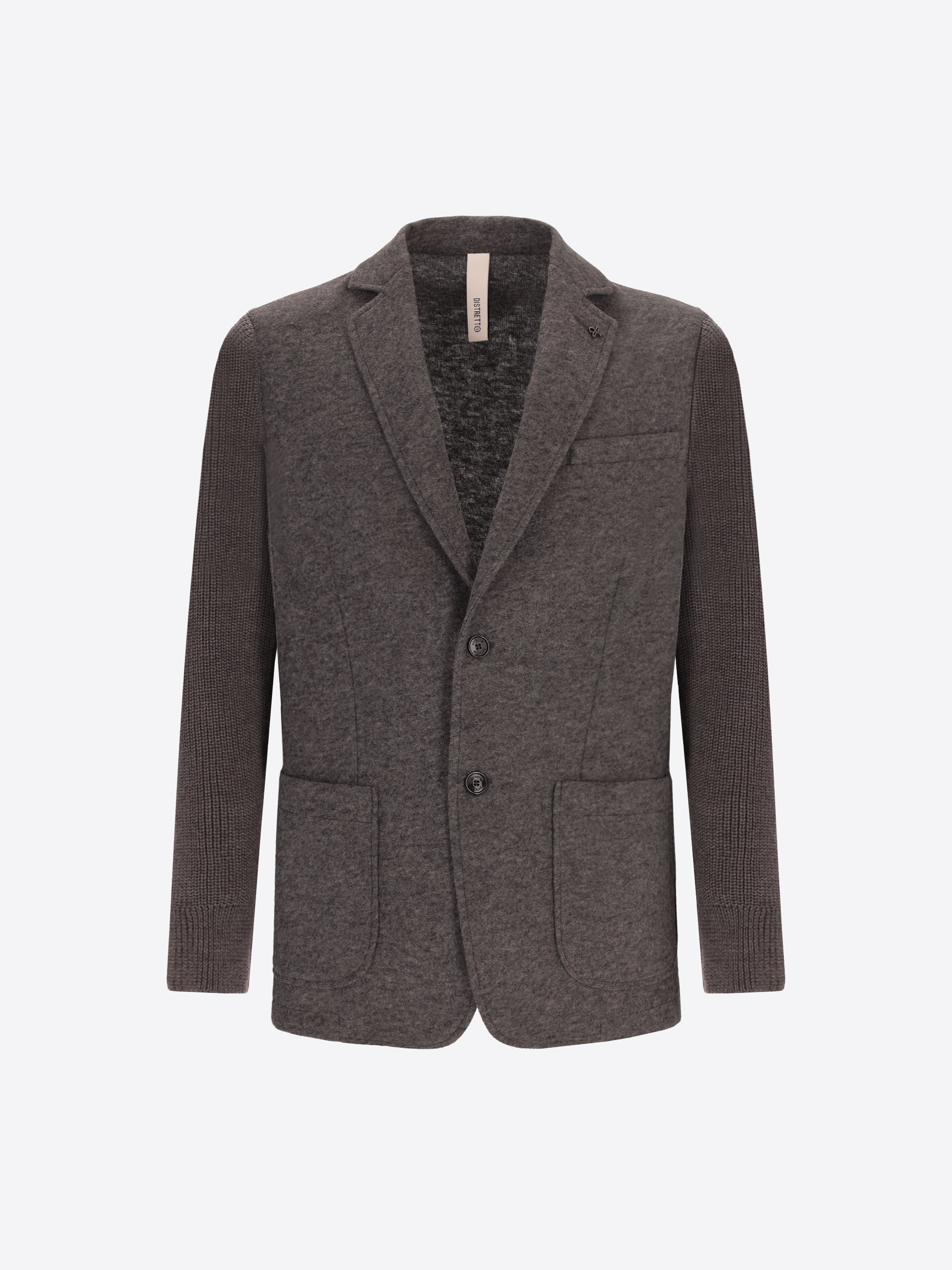 Distretto12 Regent Medium Grey Wool-Blend With Knit Sleeves Jacket - Product Still Life