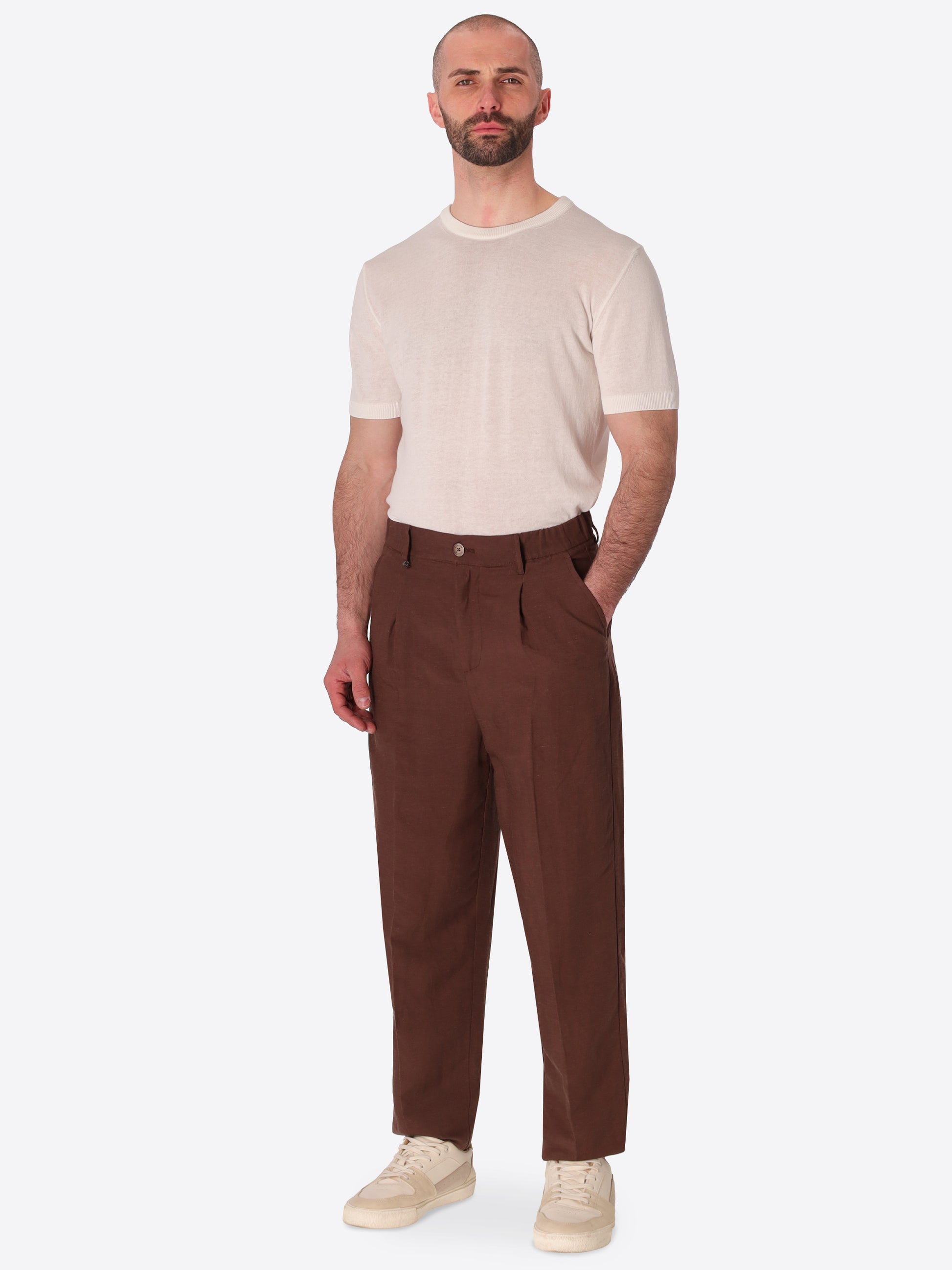 Ban Trousers Alloro In Lightweight Linen-Viscose Fabric