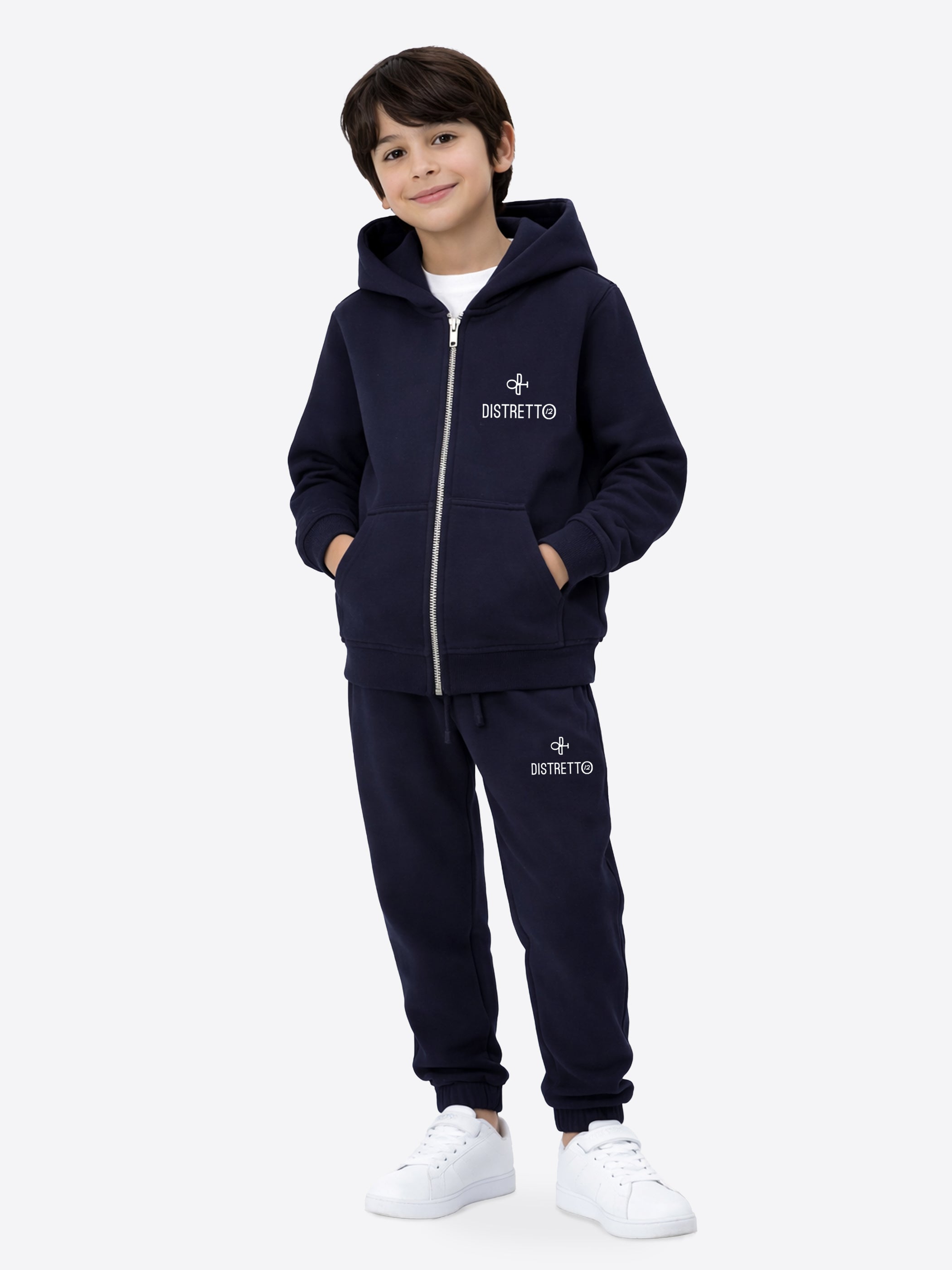 Kids Navy Blue Tracksuit Set in Cotton – Zip Hoodie & Comfortable Pants