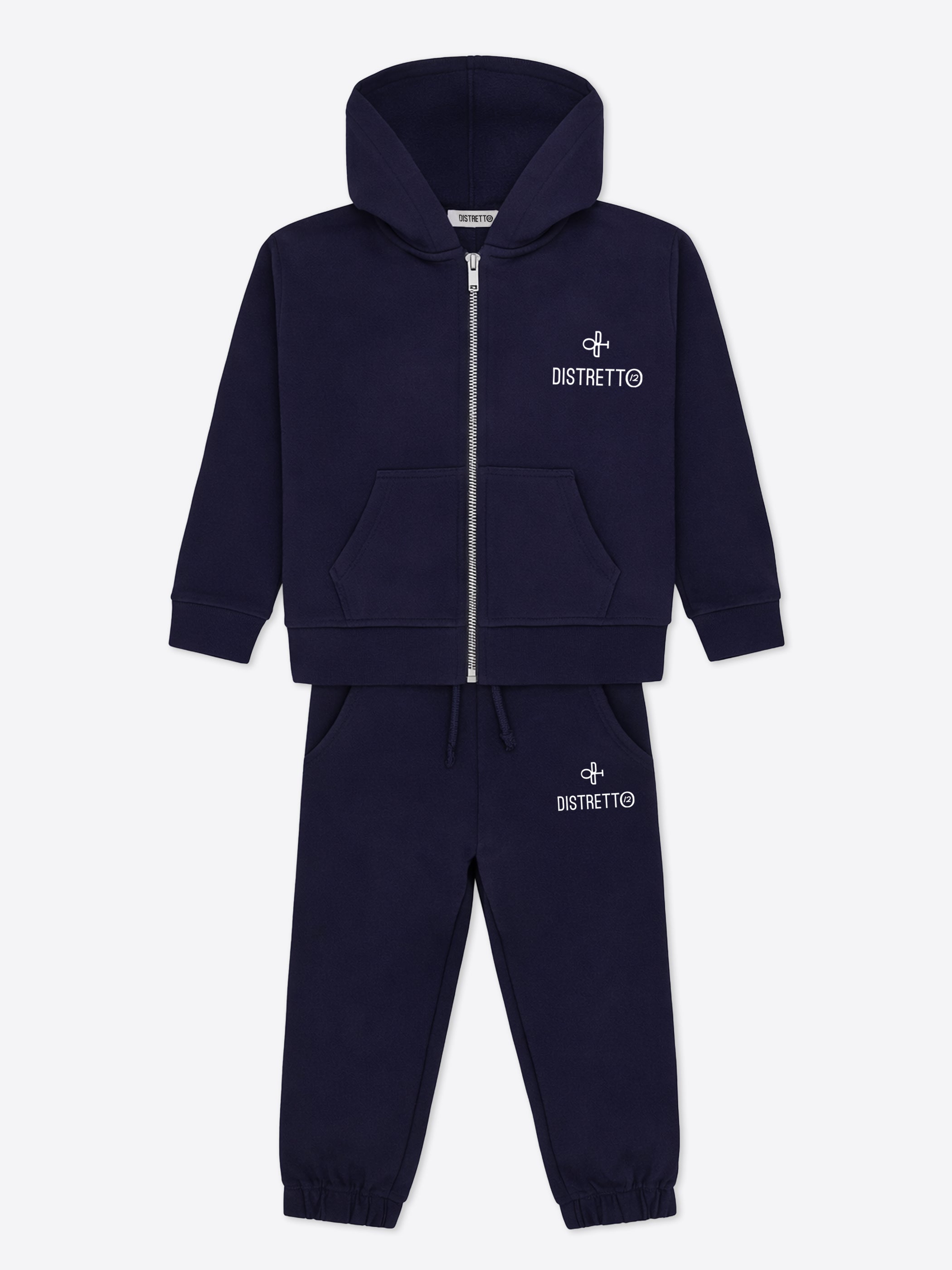 Kids Navy Blue Tracksuit Set in Cotton – Zip Hoodie & Comfortable Pants