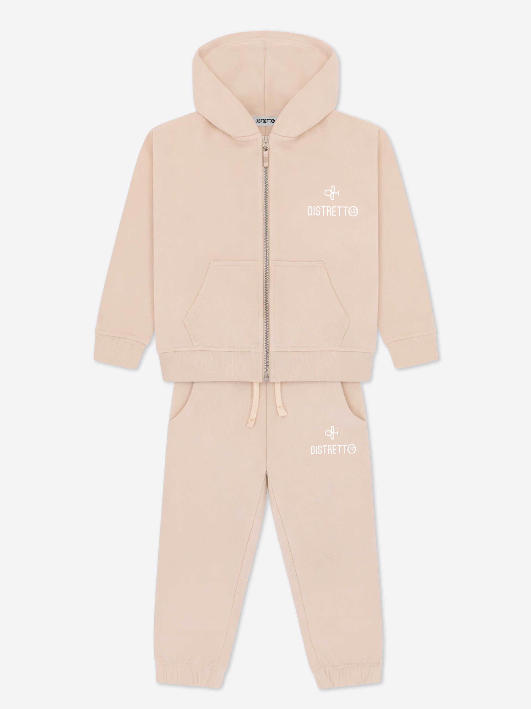 Kids Cream Tracksuit Set in Cotton – Zip Hoodie & Regular Fit Pants